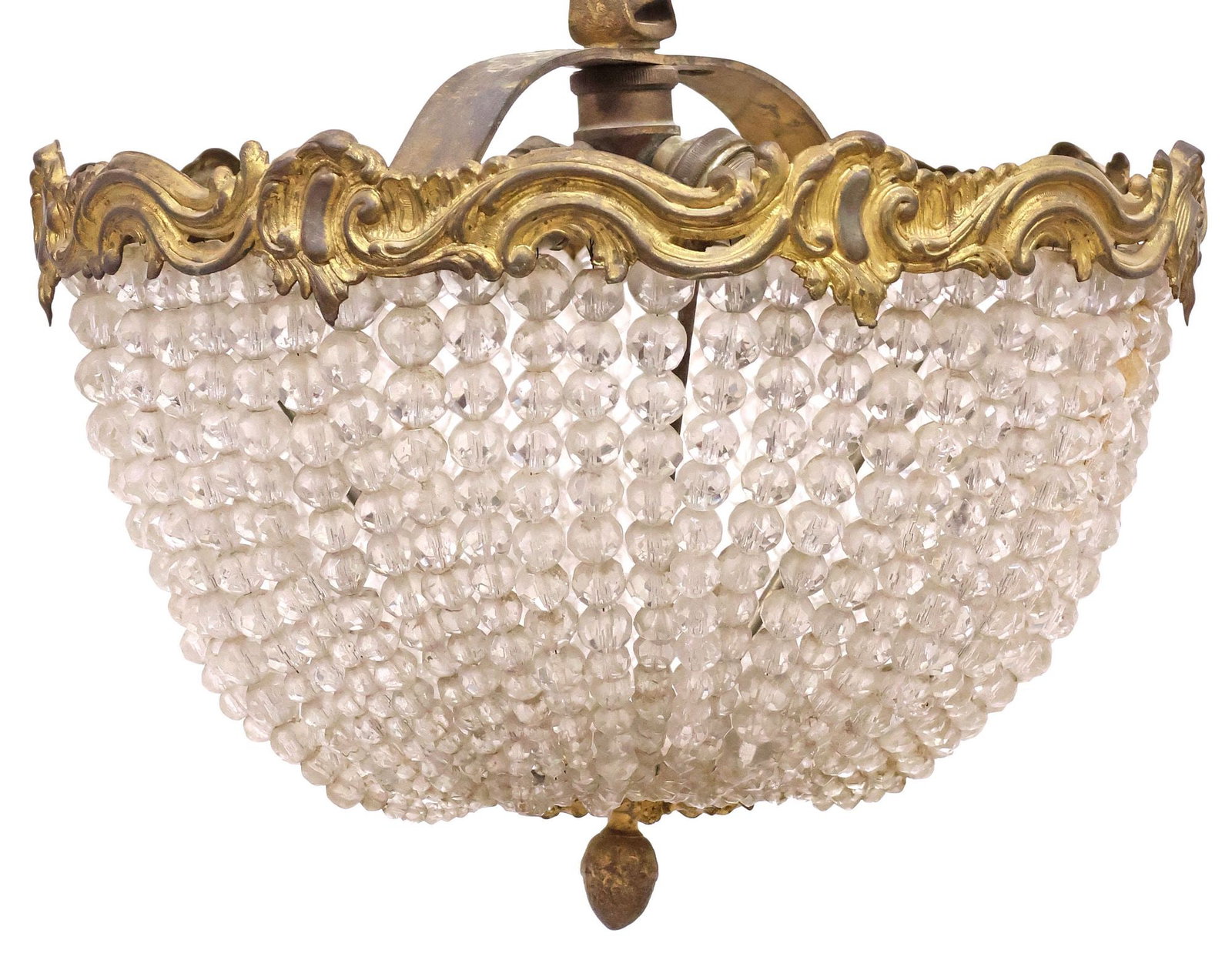 FRENCH EMPIRE STYLE GILT-METAL & CRYSTAL BEADED 3-LT CEILING LAMP (1 of 3)