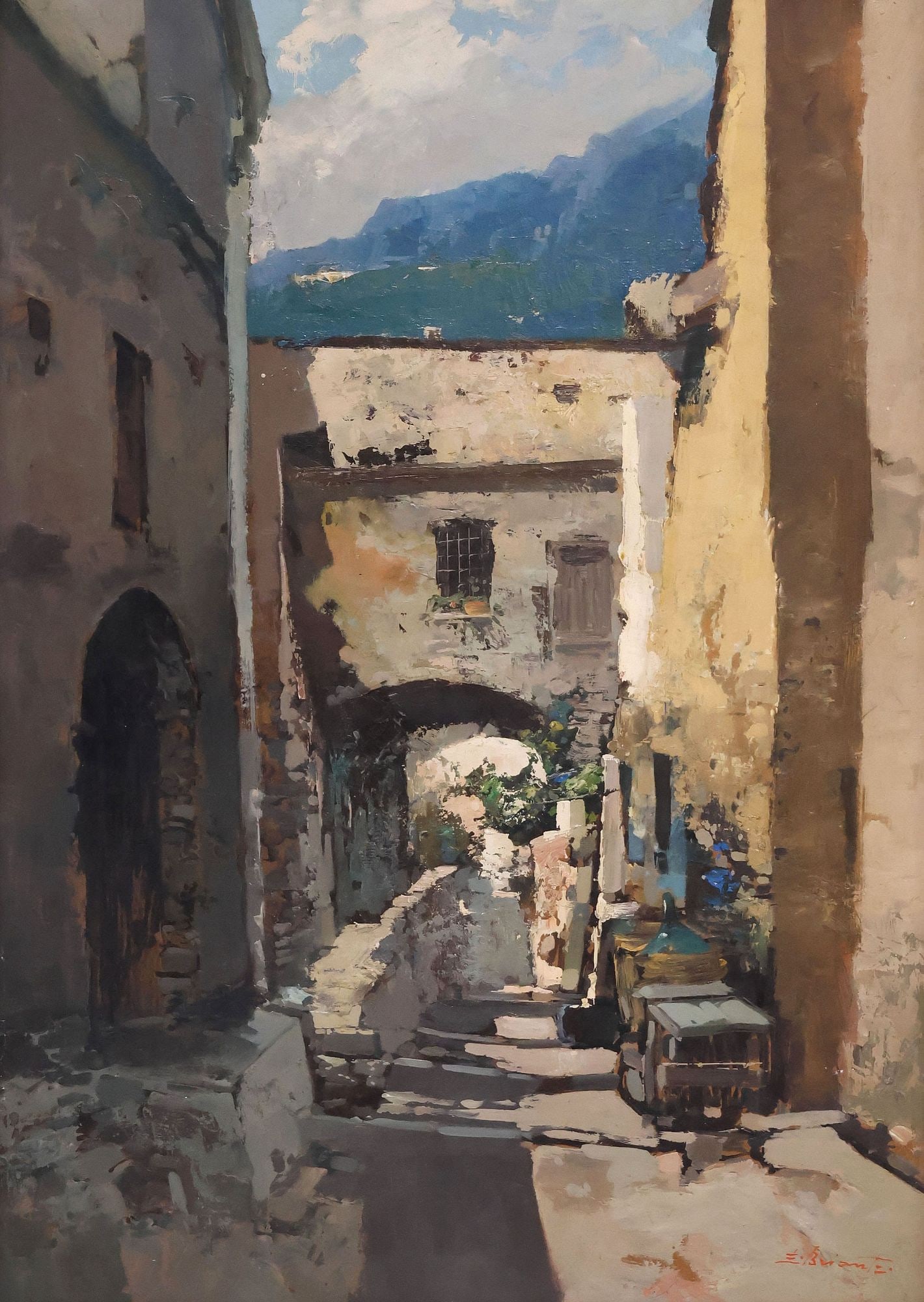 EZELINO BRIANTE (ITALIAN, 1901-1971) PAINTING, NAPOLI STREET SCENE (1 of 5)