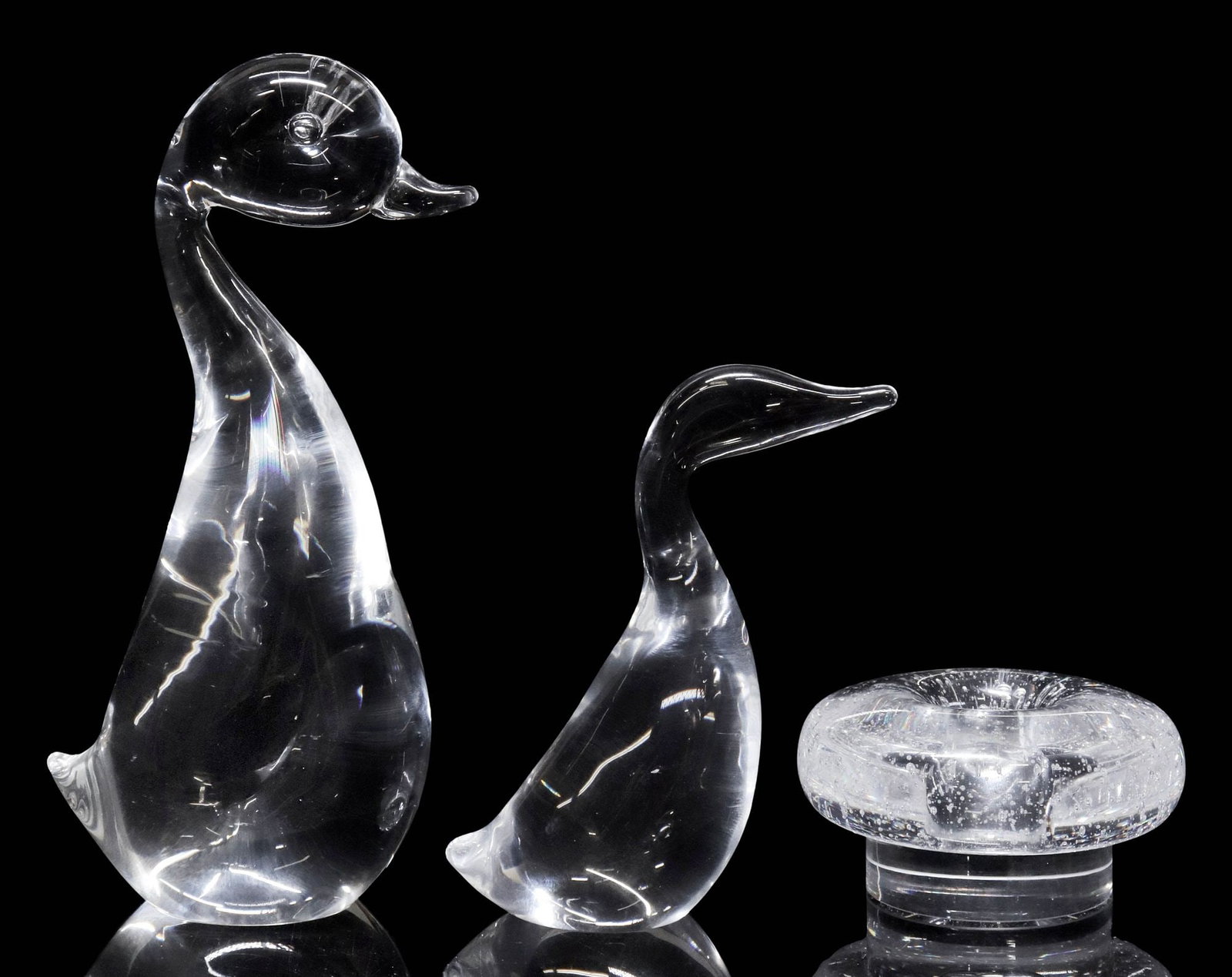 (3) STEUBEN COLORLESS ART GLASS CABINET ITEMS, 1 DAVID DOWLER (B.1945) CANDLEHOLDER #8544 & FIGURES (1 of 3)