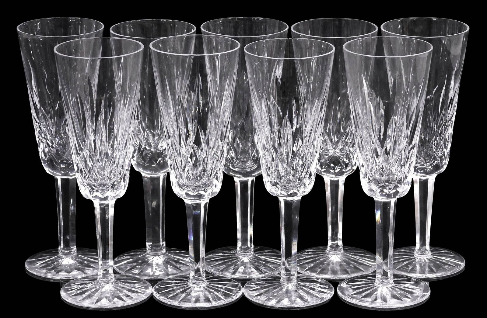(9) WATERFORD 'LISMORE' CUT CRYSTAL FLUTED CHAMPAGNE GLASSES (1 of 4)