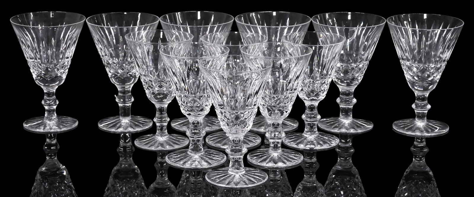 (12) WATERFORD 'TRAMORE' CUT CRYSTAL SHERRY & CLARET WINE GLASSES (1 of 4)