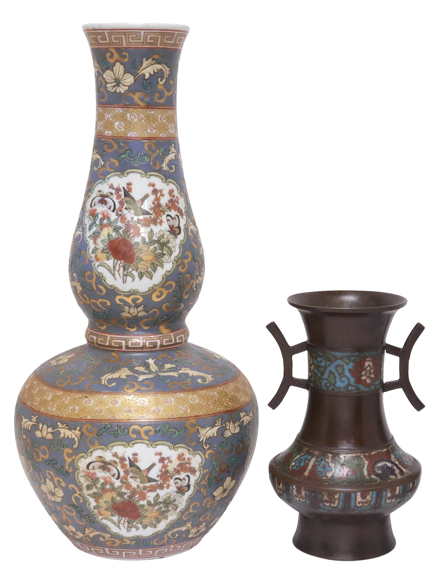 (2) CHINESE FAMILLE ROSE PORCELAIN & JAPANESE ENAMELED BRONZE VASES (1 of 6)