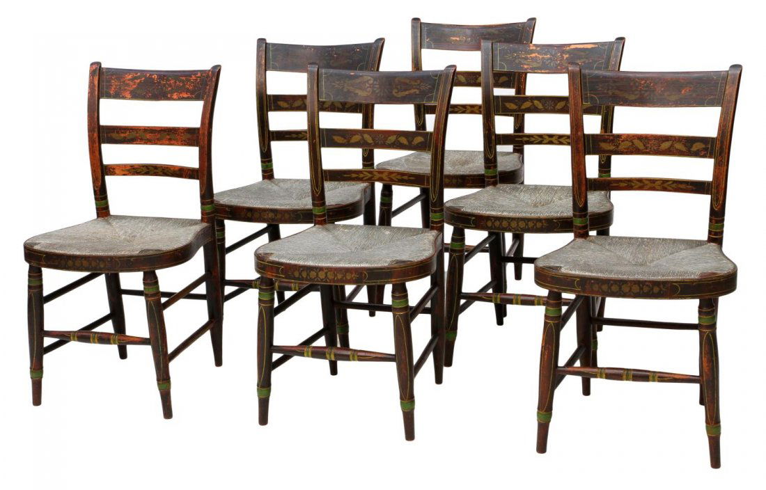 (6) ANTIQUE PAINTED LADDER BACK CHAIRS