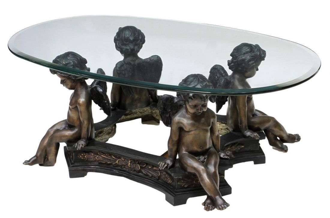 Patinated Bronze Glass Top Winged Cherub Table Jul 13 2018 Patinated Bronze Glass Top Winged Cherub Table Jul 13 2018 Austin Auction Gallery In Tx