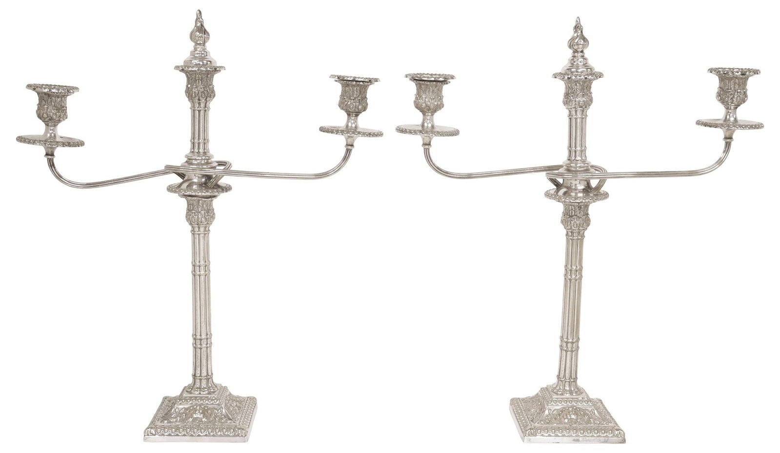 (2) ENGLISH FLUTED SILVERPLATE CONVERTIBLE 3-LIGHT CANDLESTICKS (1 of 6)
