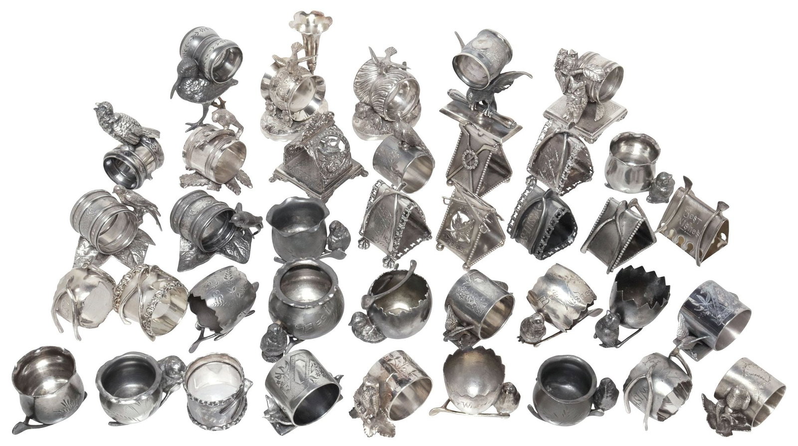 (38) VICTORIAN SILVERPLATE FIGURAL & FLORAL NAPKIN RING & TOOTHPICK HOLDERS (1 of 16)