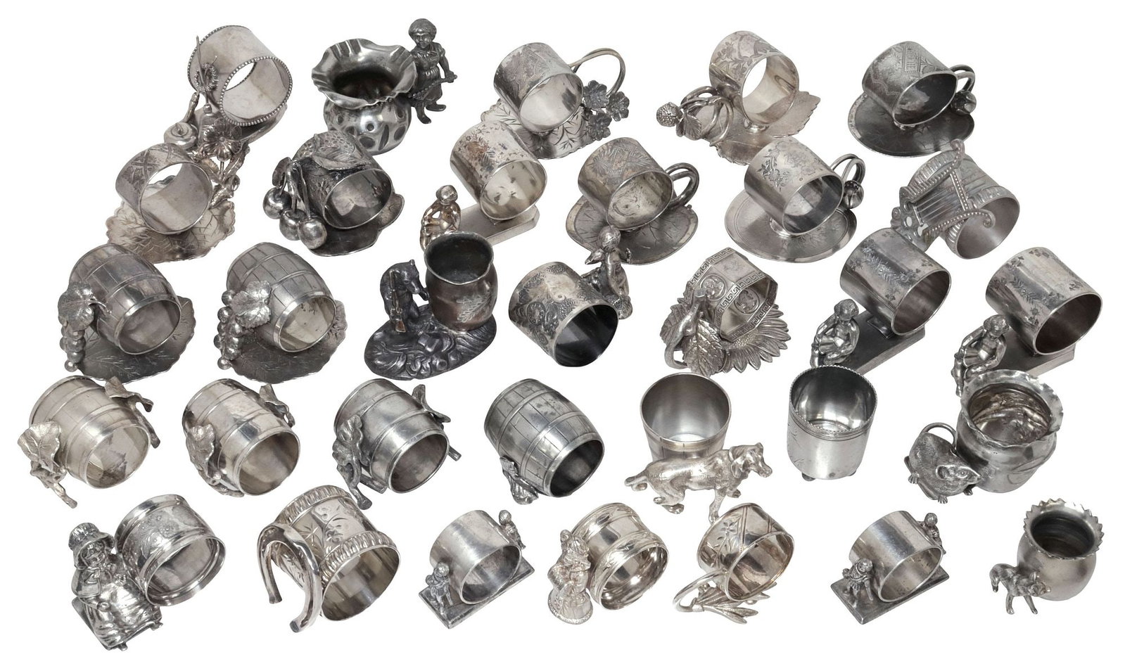 (32) VICTORIAN SILVERPLATE FIGURAL & FLORAL NAPKIN RING & TOOTHPICK HOLDERS (1 of 14)