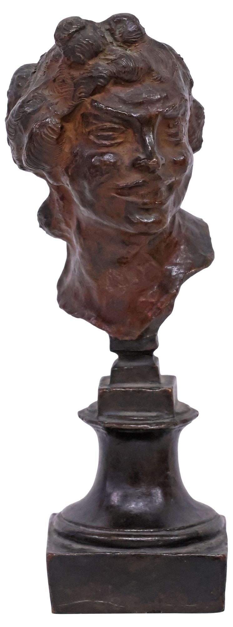 EMILE-ANTOINE BOURDELLE (FRENCH, D.1929) BRONZE, HEAD OF A LAUGHING WOMAN (1 of 6)