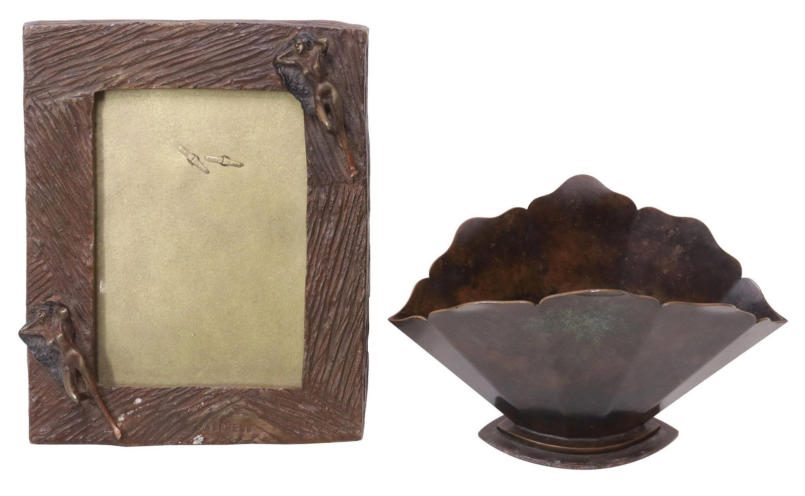 (2) BRONZE TABLE ITEMS, DANISH HOLGER FRIDERICIAS ART DECO VASE & T. ACEVEDO FRAME (1 of 7)
