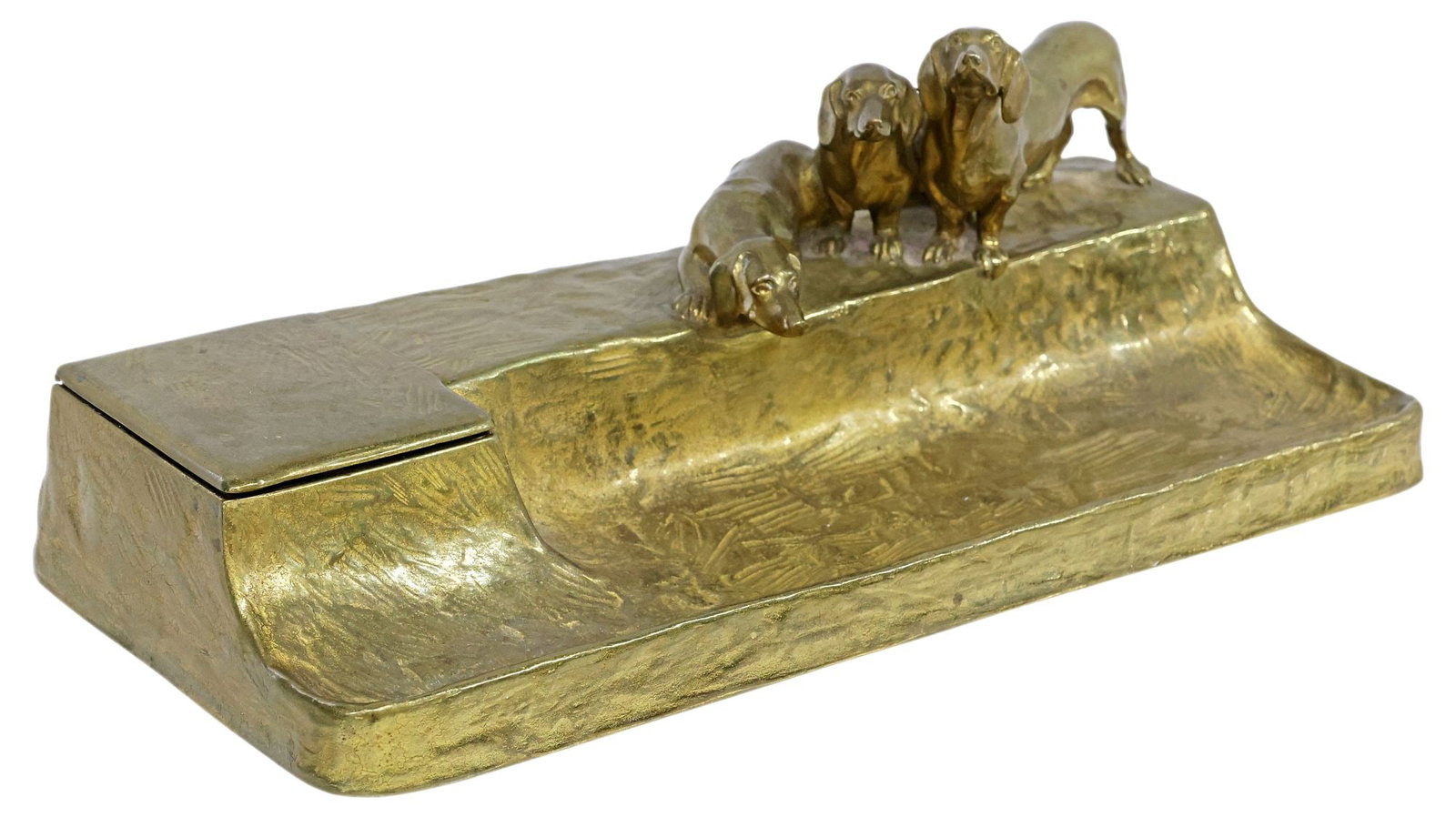 VIENNA SECESSIONIST FRIEDRICH GORNIK (D.1943) GILT-BRONZE 'DACHSHUND' DESK STAND (1 of 8)