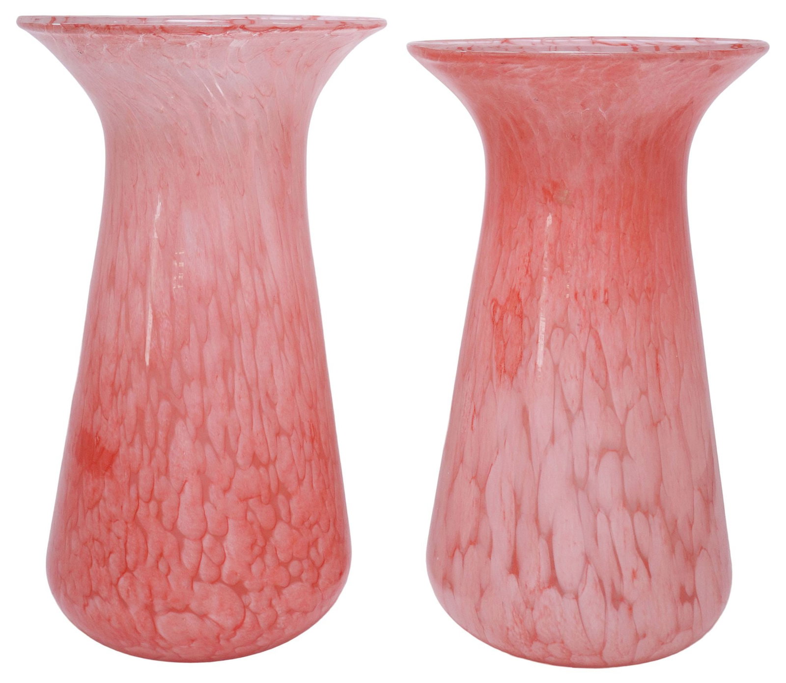 (2) LARGE ITALIAN MURANO ART GLASS MOTTLED PINK VASES, 18"H (1 of 3)