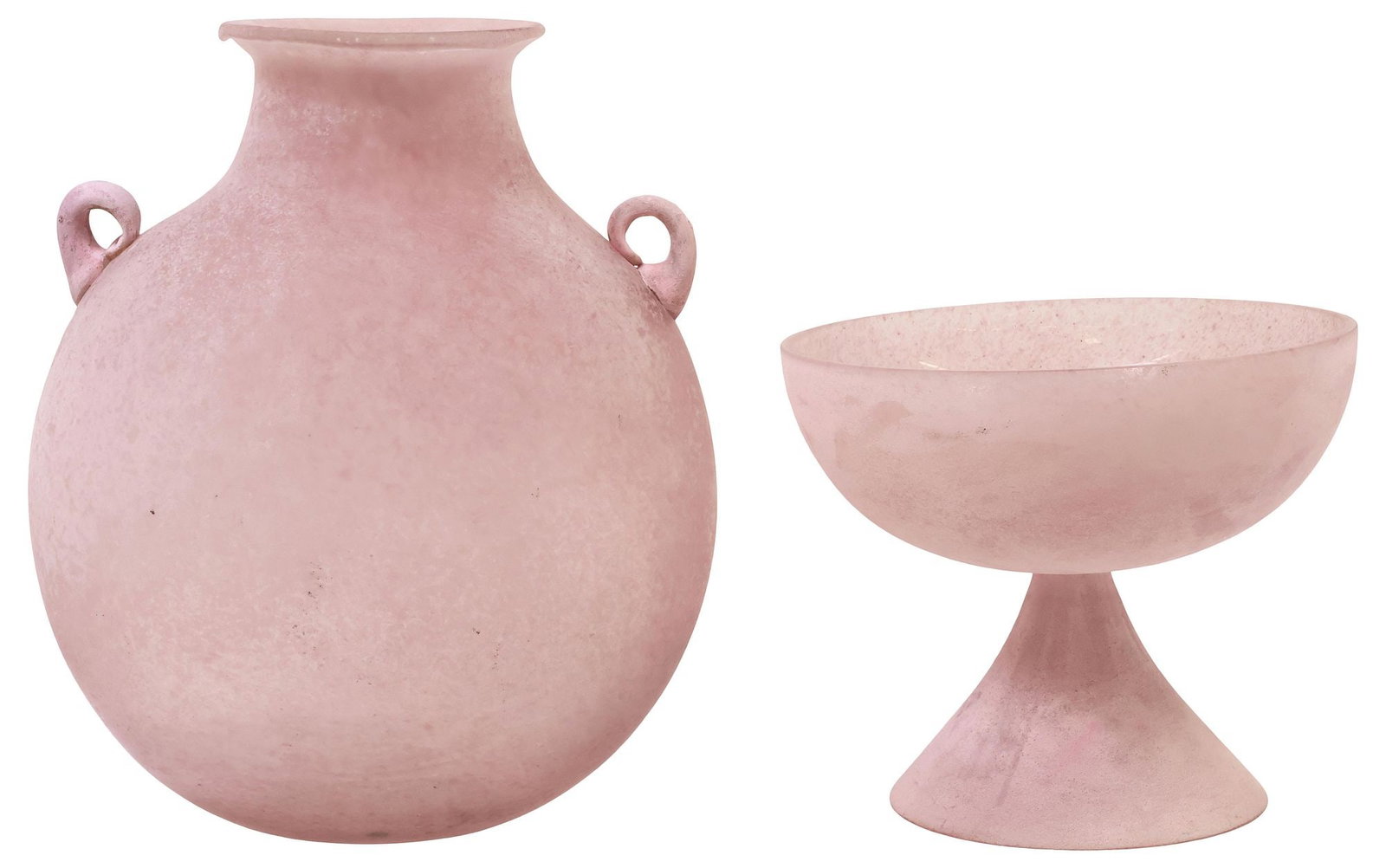 (2) LARGE MURANO SCAVO PINK ART GLASS VASE & PEDESTAL BOWL (1 of 5)
