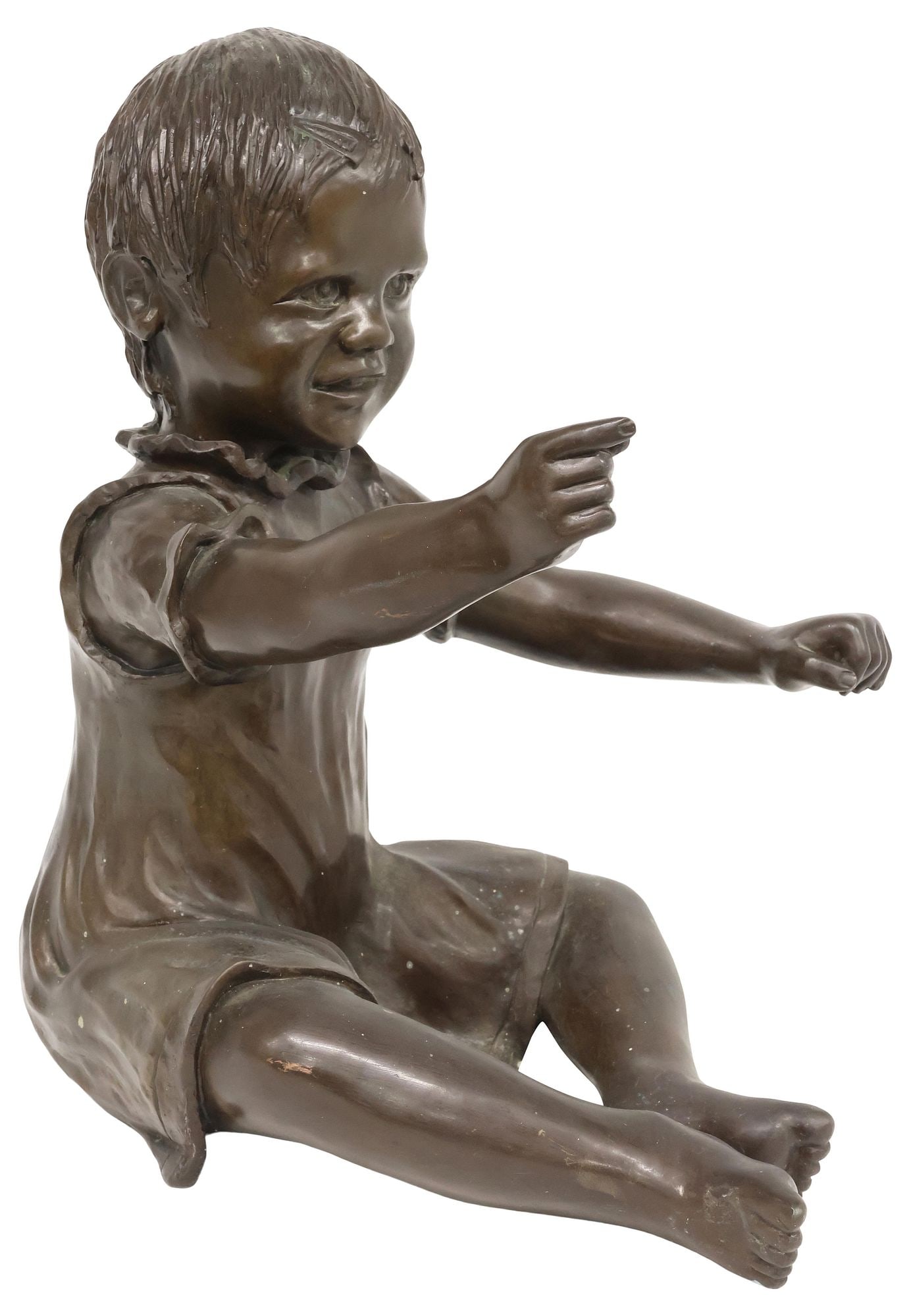 PATINATED BRONZE SCULPTURE, SEATED YOUNG GIRL IN DRESS, 18.5"H (1 of 5)