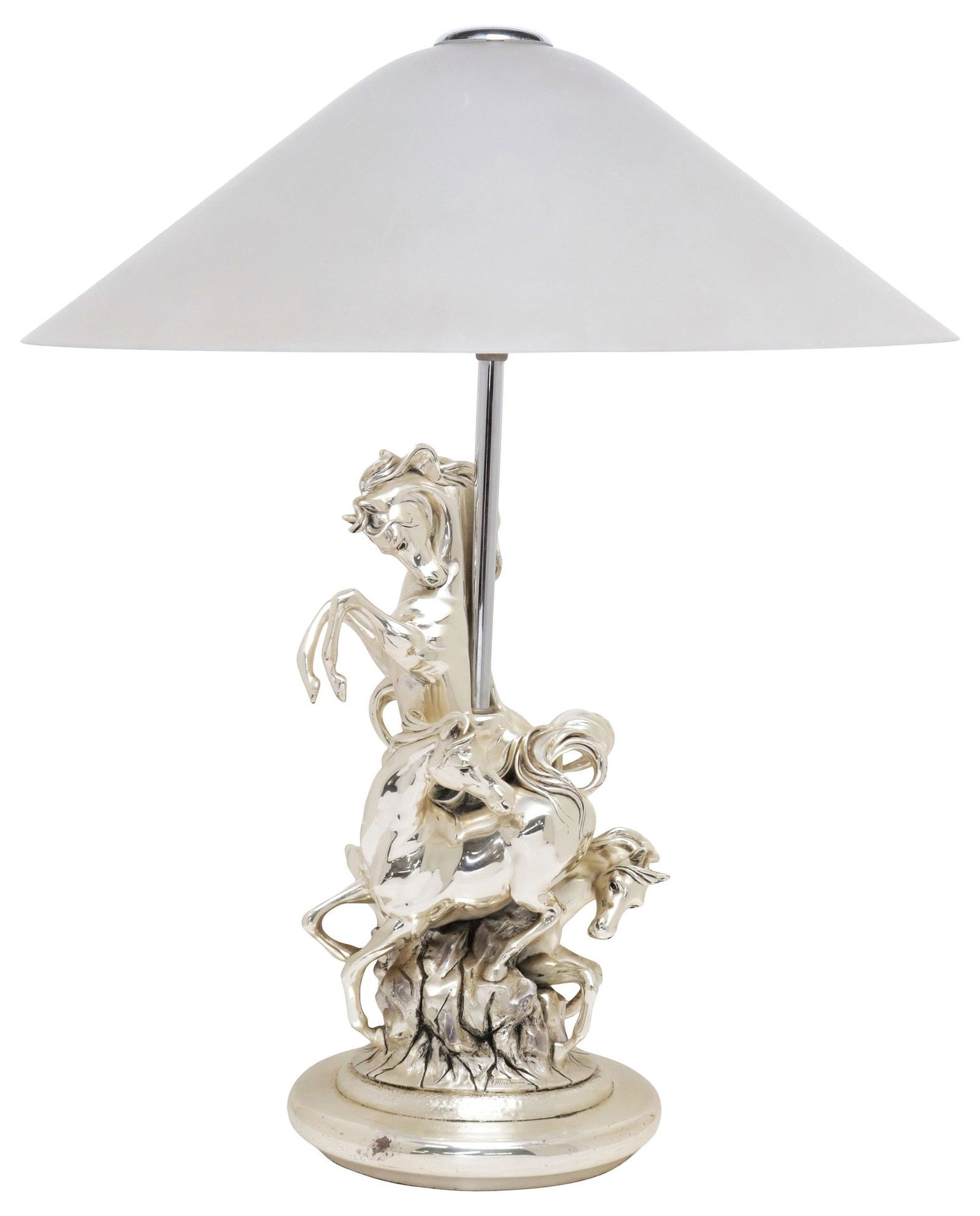 ITALIAN OTTAVIANI SILVER-CLAD FIGURAL HORSES 1-LIGHT TABLE LAMP (1 of 7)