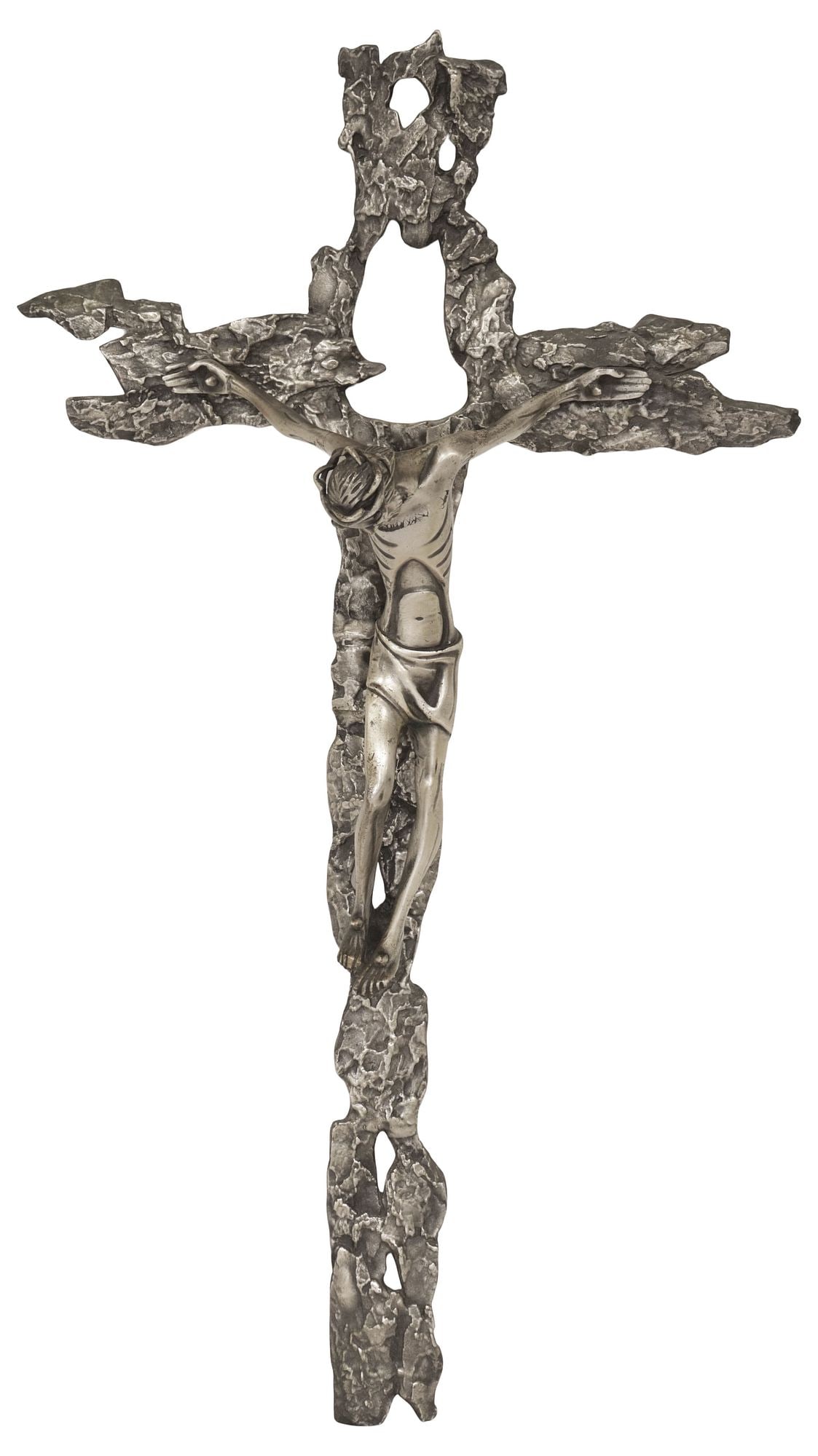 MODERNIST ITALIAN SILVER-TONE METAL RELIGIOUS CRUCIFIX, 29.5"H (1 of 4)