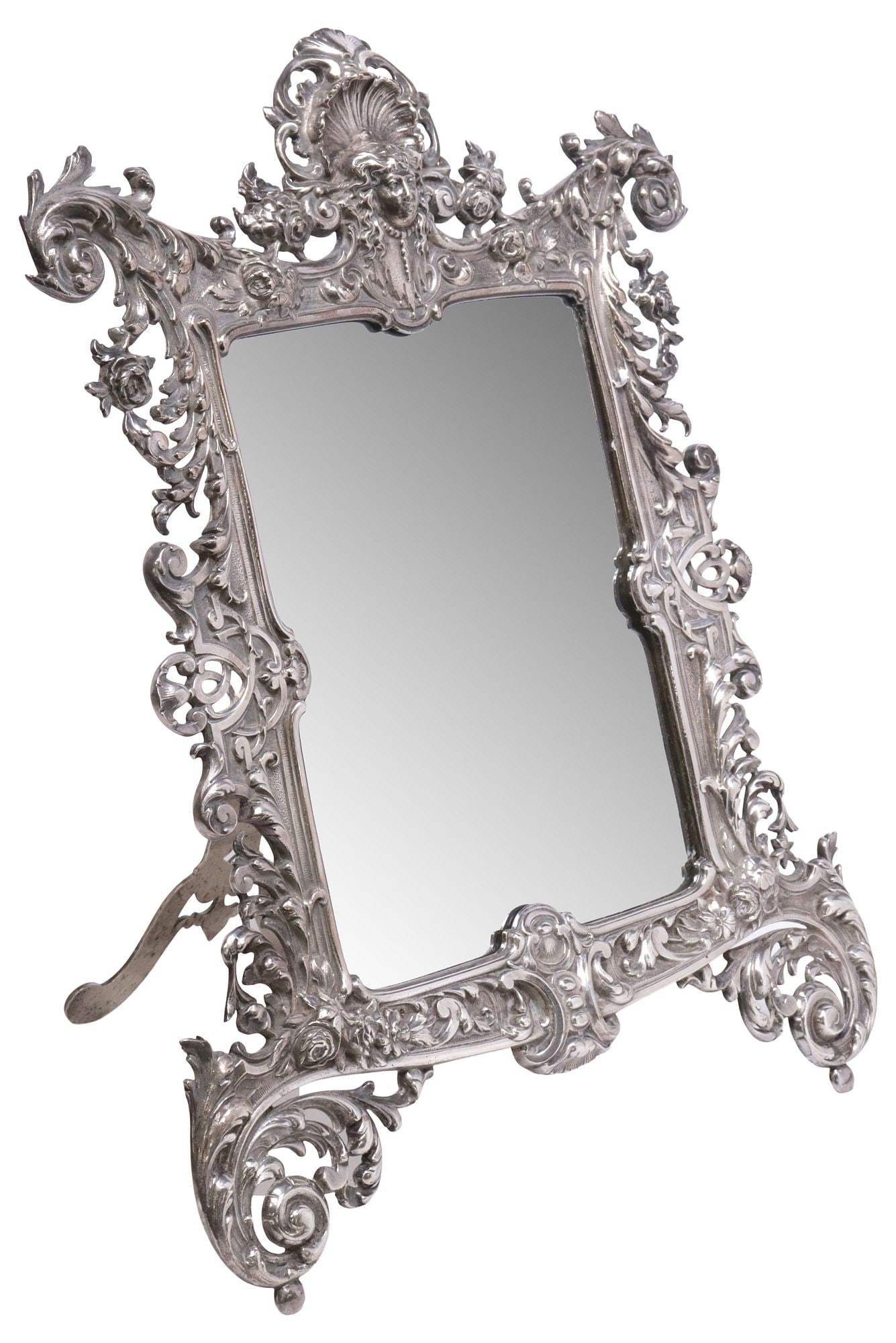 ORNATE ART NOUVEAU SILVERPLATE EASEL-BACK DRESSING MIRROR (1 of 5)
