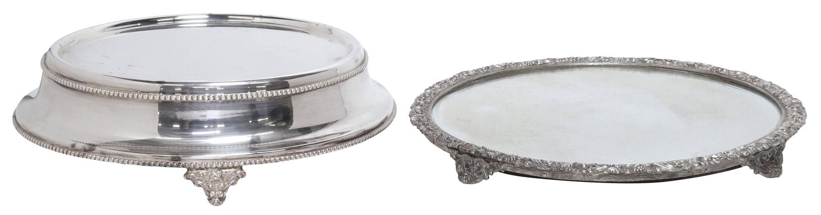 (2) SILVERPLATE MIRRORED VANITY TRAY & ROUND TABLE PLATEAU (1 of 6)