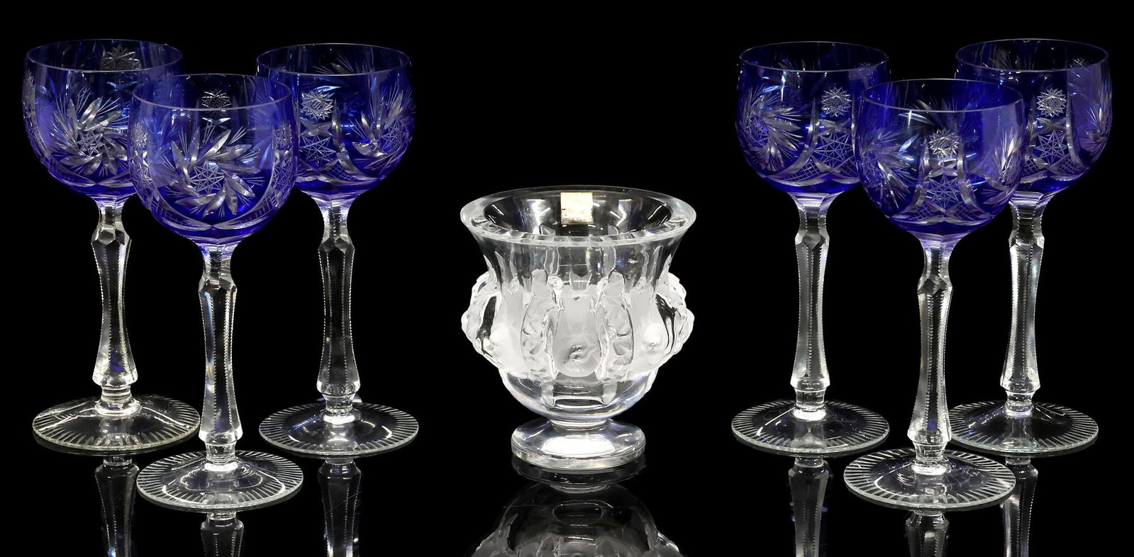 (7) LALIQUE DAMPIERRE VASE & BOHEMIAN STEMWARE (1 of 5)