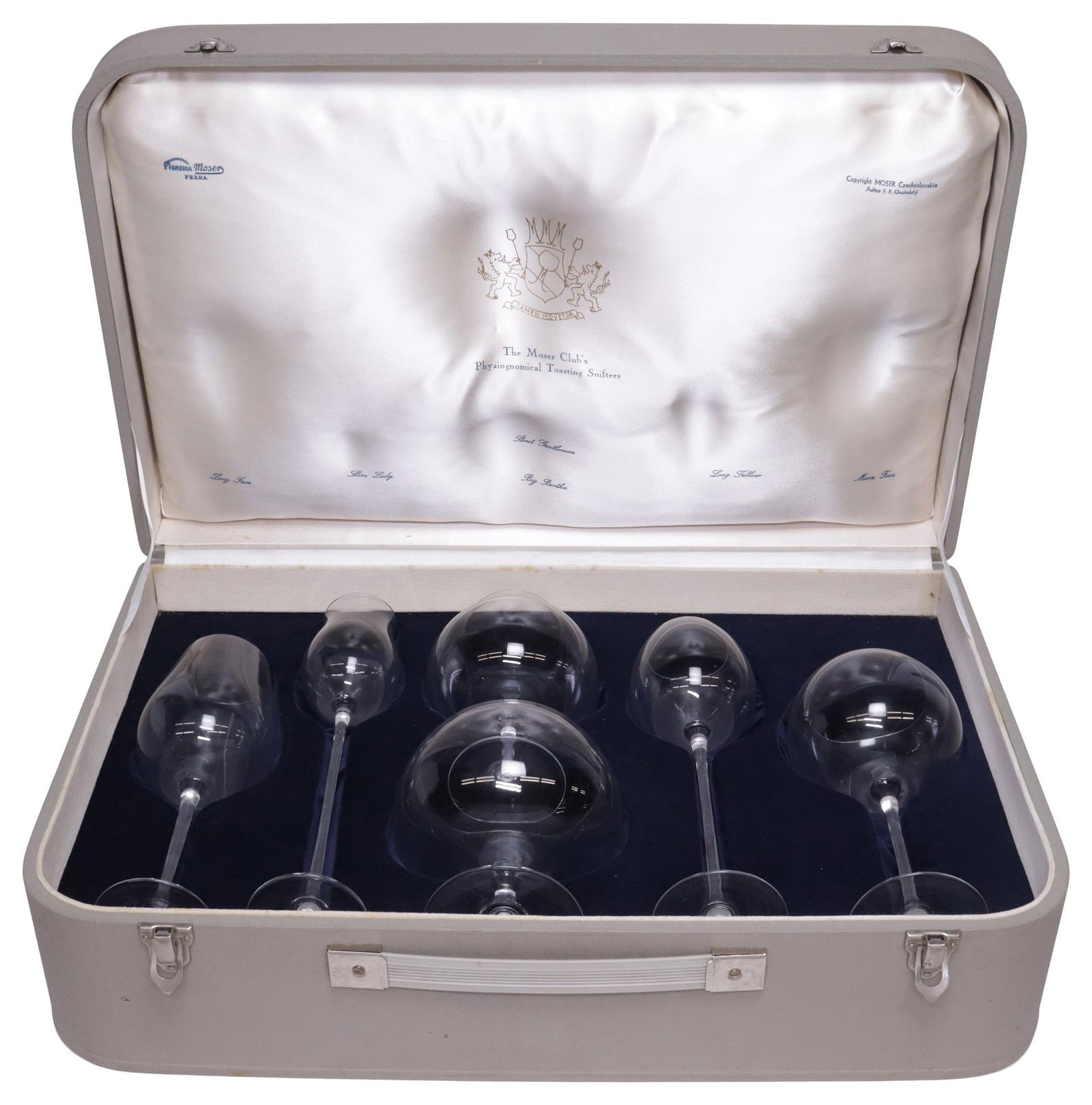 (6) CASED 'THE MOSER CLUB'S PHYSIOGNOMICAL' TOASTING BRANDY SNIFTER SET (1 of 10)