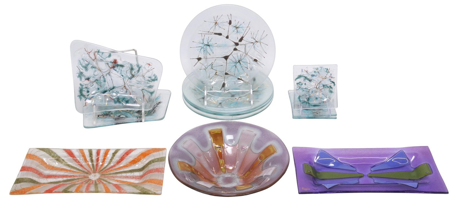 (12) HIGGINS MID-CENTURY FUSED STUDIO ART GLASS TABLEWARE, PLATES, PLATTERS, & BOWL (1 of 6)