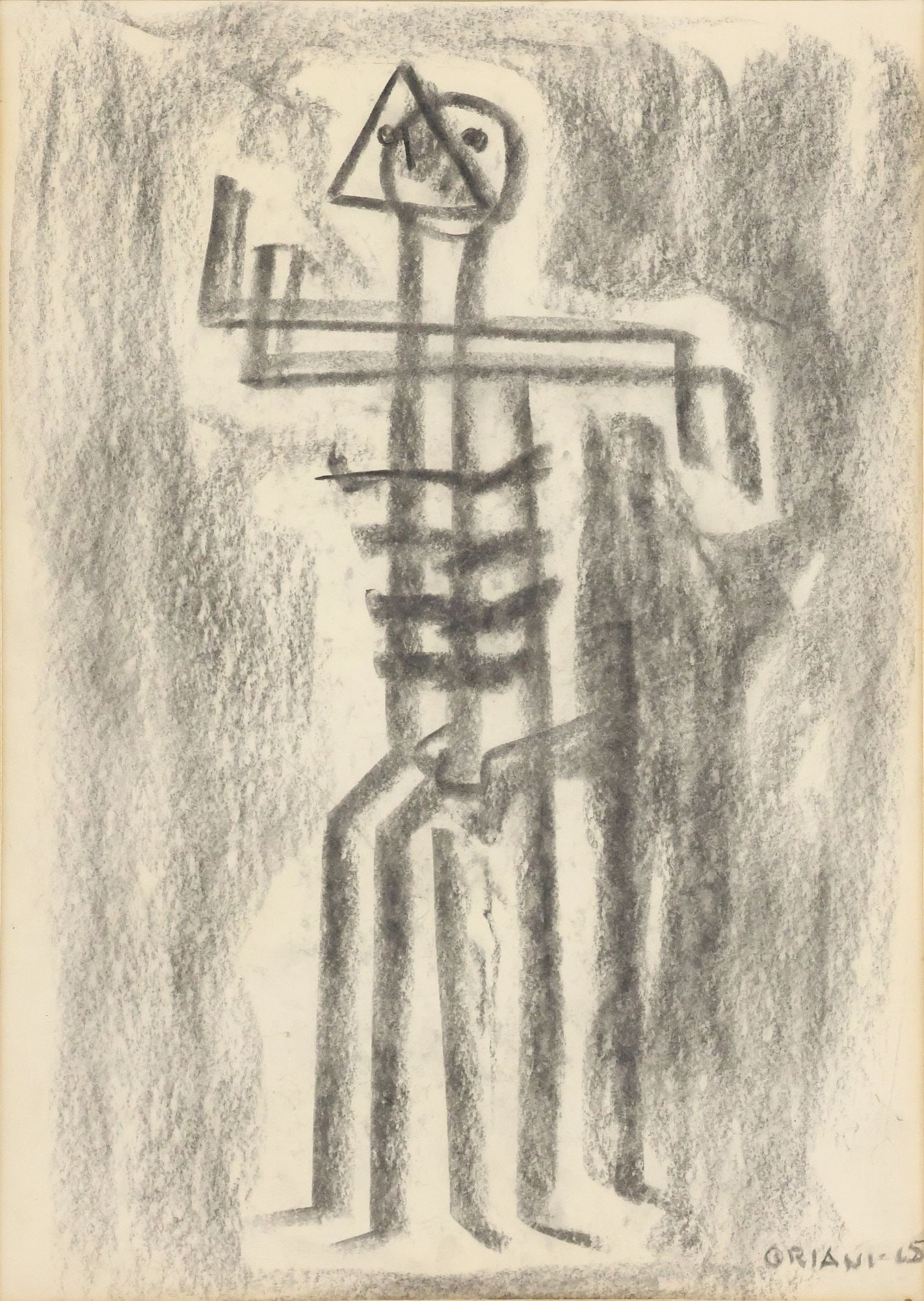 GIUSEPPE 'PIPPO' ORIANI (ITALIAN, D.1972) GRAPHITE DRAWING, ABSTRACT FIGURE: Framed graphite drawing on paper, Abstract Figural Study, signed lower right Oriani (Giuseppe "Pippo" Oriani, Italian, 1909-1972), dated [19]65, twice stamped Galleria La Scaletta on dust cover,