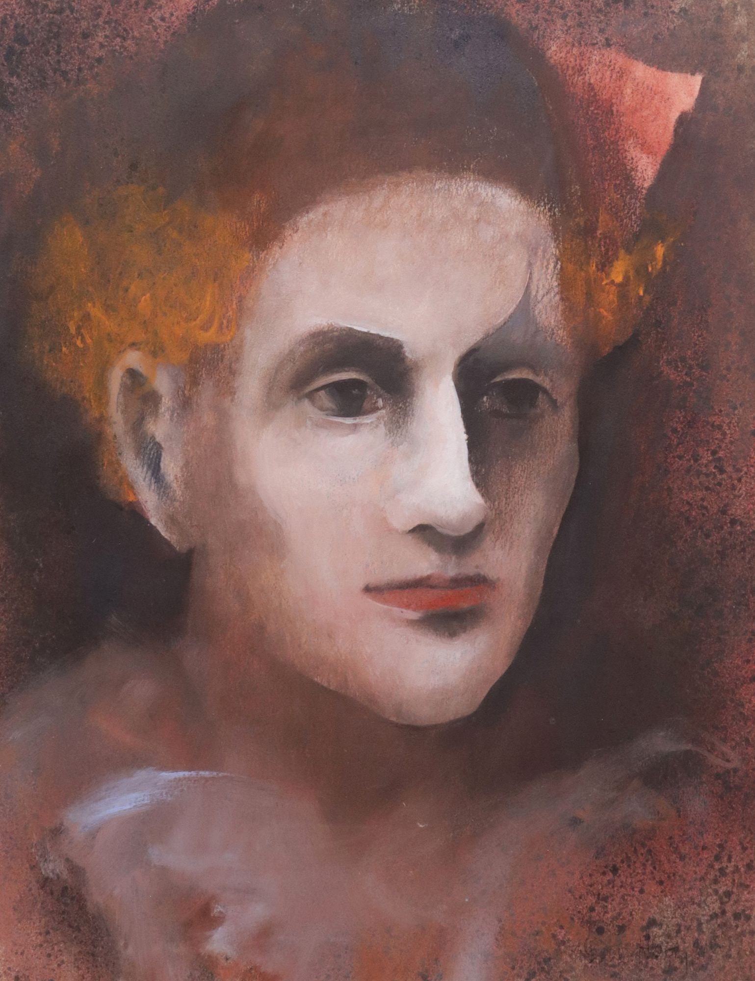 WILLIAM LLEWELLYN HOEY (TEXAS, 1930-1994) MIXED MEDIA ON PAPER, 'CLOWN': Framed mixed media on paper, "Clown," signed lower right W Hoey (William Llewellyn Hoey, Texas, 1930-1994), signed Bill Hoey and titled on backboard, hinged at both upper corners with tape, sight: