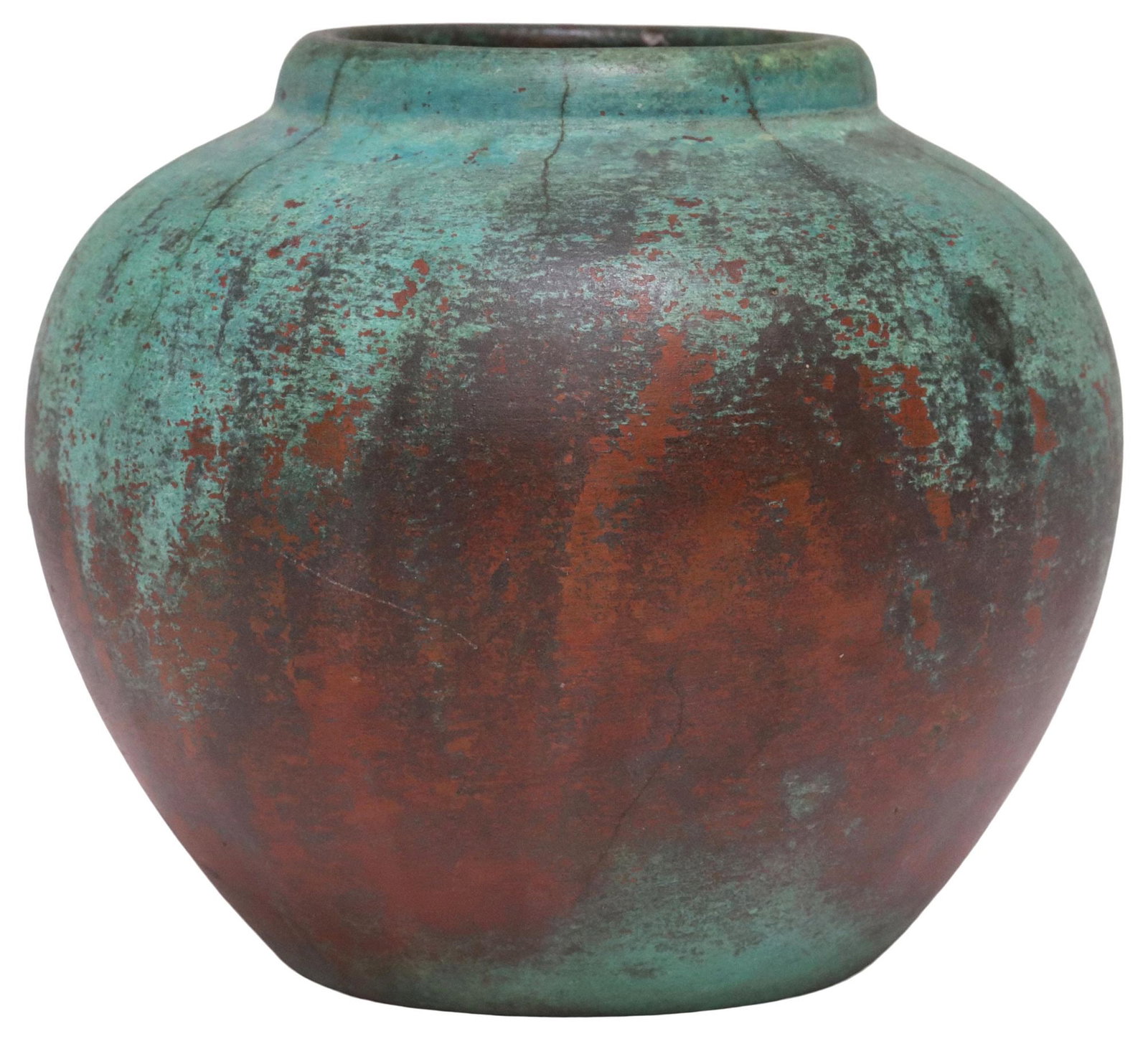 CHARLES CLEWELL (D.1965) ARTS & CRAFTS COPPER-CLAD POTTERY VASE, #343 (1 of 4)