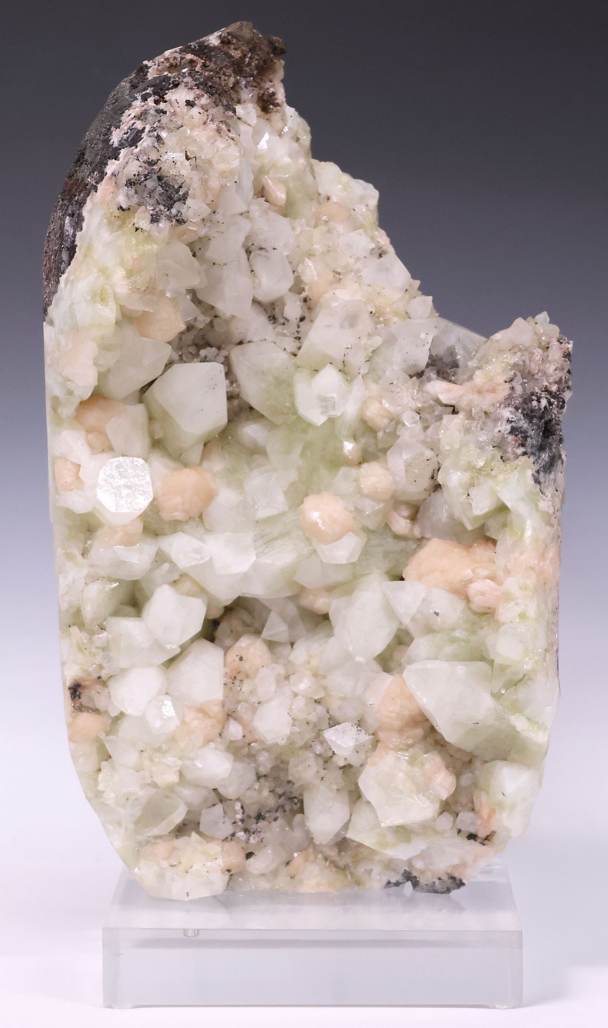 LARGE GEOLOGICAL APOPHYLLITE CLUSTER SPECIMEN ON ACRYLIC BASE, 19.5"H (1 of 3)