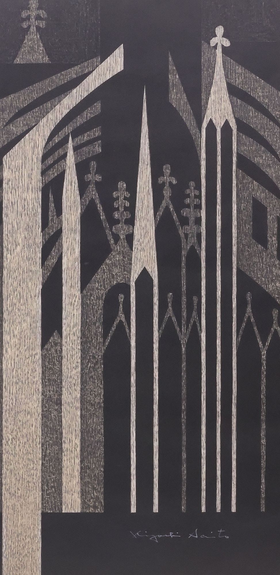 KIYOSHI SAITO (JAPANESE, D.1997) WOODBLOCK PRINT, 'NOTRE-DAME,' 1960, 84/ 100: Framed color woodblock print, "Notre Dame, Paris," signed lower right Kiyoshi Saito (Japanese, 1907-1997), marked at lower margin and pictured herein but not visible because of the matting "Notre-Dame