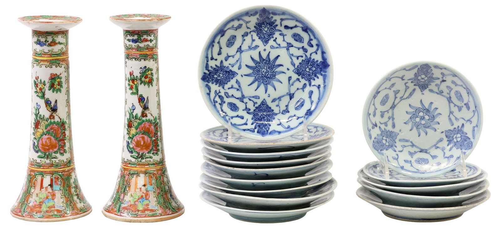 (16) CHINESE CANTON EXPORT PORCELAIN PLATES & ROSE MEDALLION CANDLESTICKS (1 of 10)