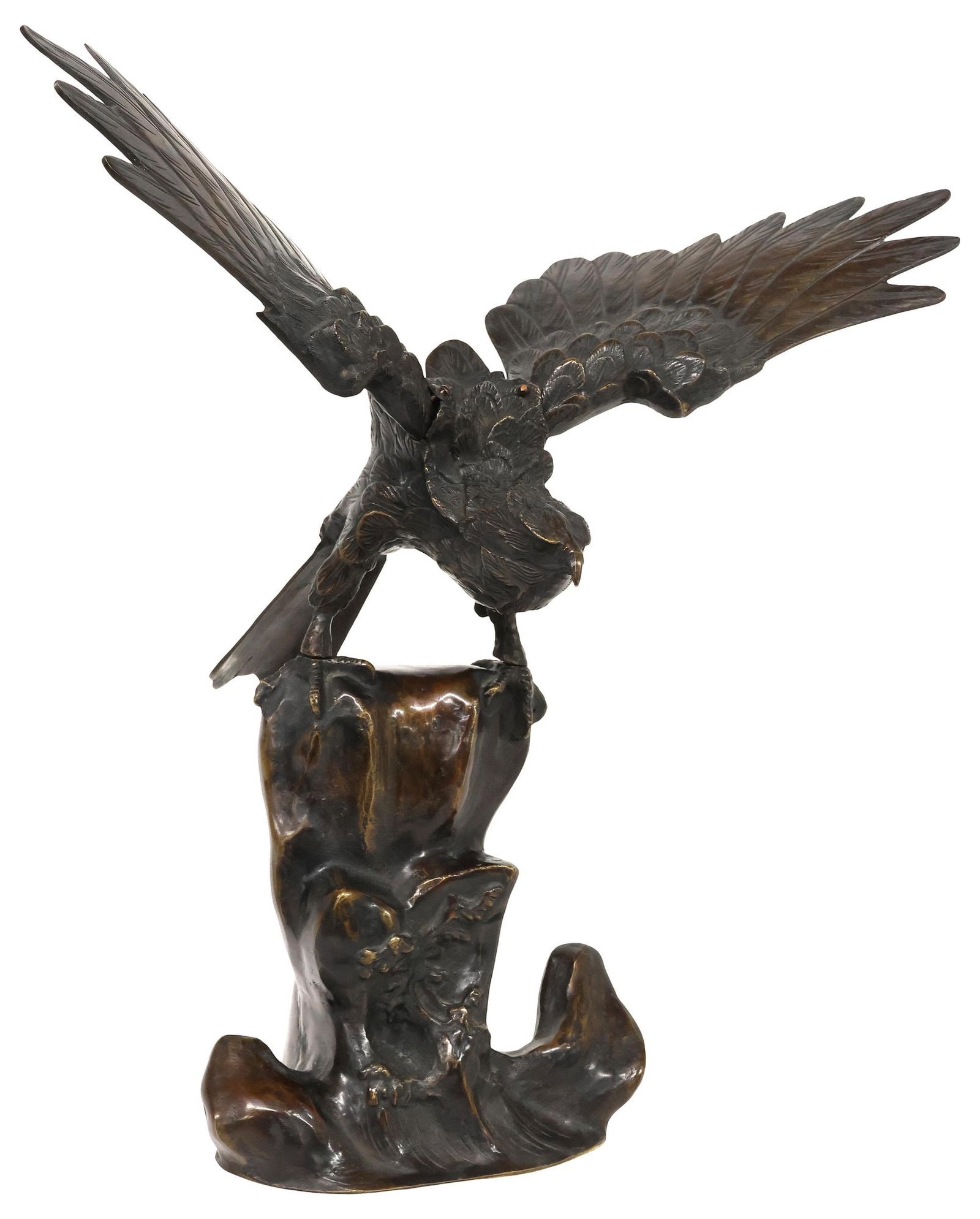 LARGE JAPANESE MEIJI ERA PATINATED BRONZE SCULPTURE, EAGLE IN FLIGHT (1 of 6)