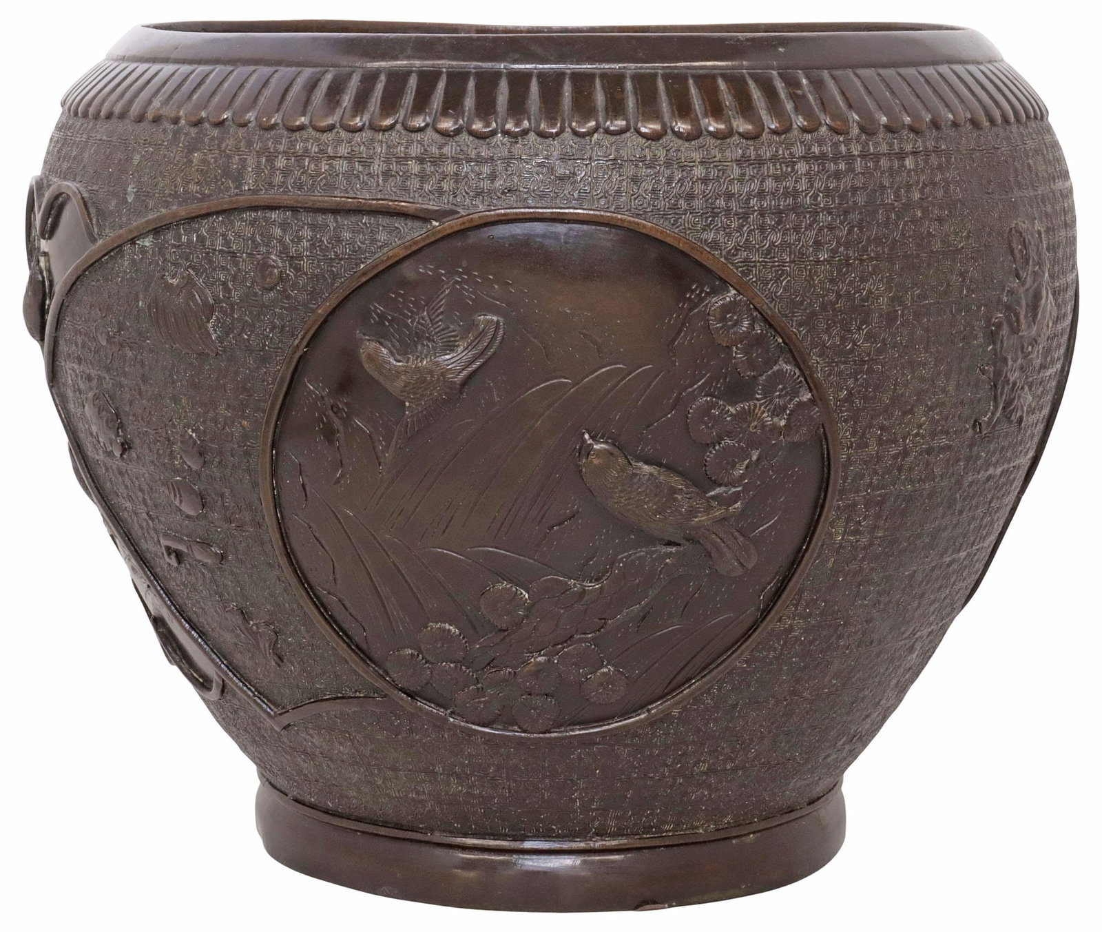 LARGE JAPANESE MEIJI PERIOD PATINATED BRONZE PLANTER / JARDINIERE (1 of 8)