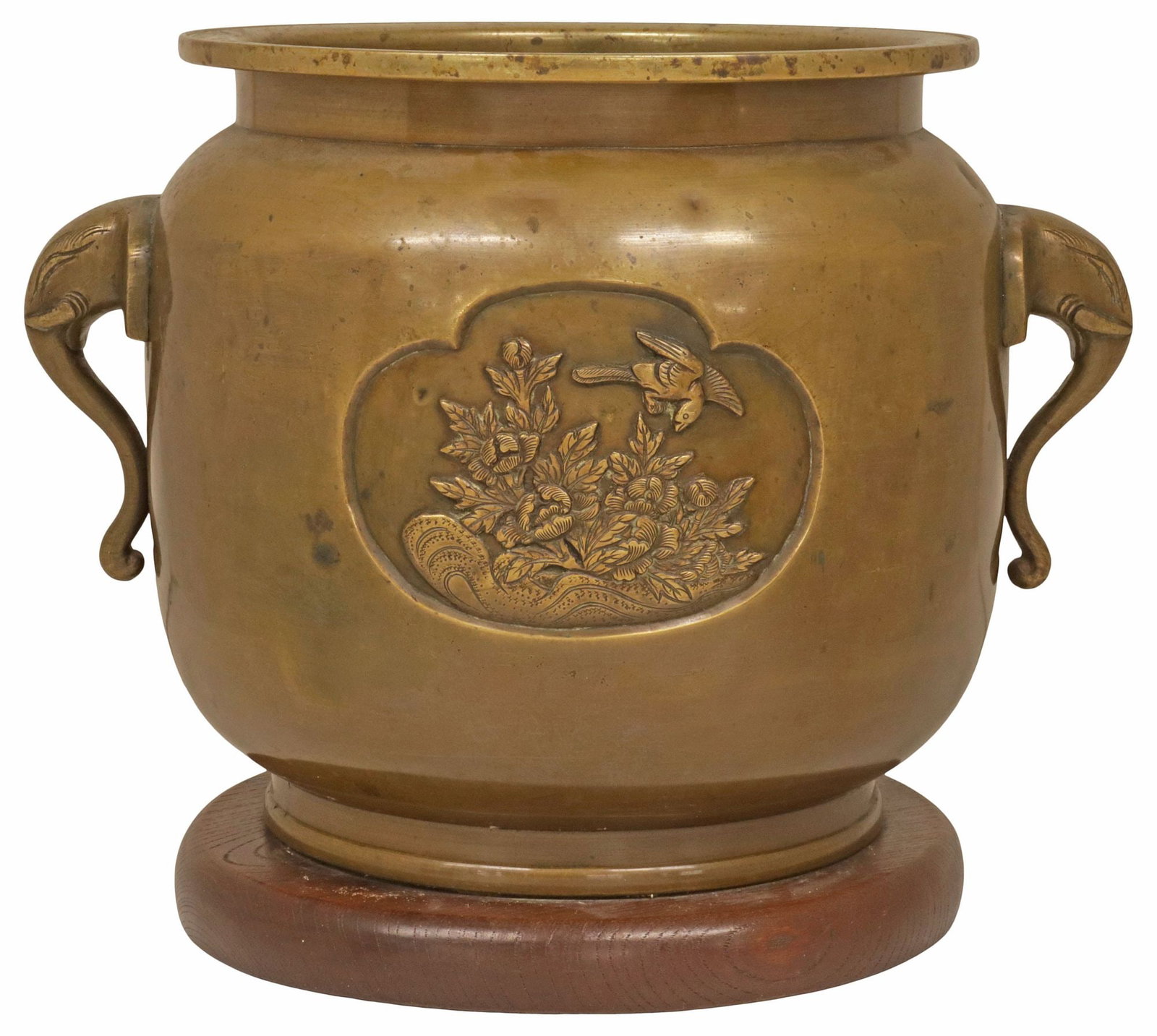 JAPANESE MEIJI PATINATED BRONZE RELIEF PLANTER / HIBACHI BRAZIER (1 of 6)