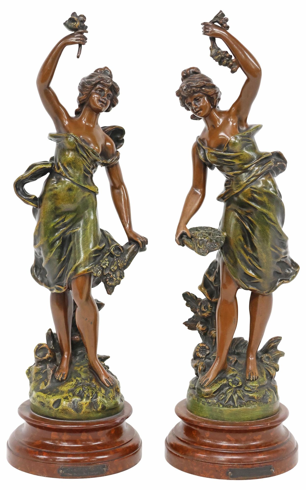 (2) AFTER EMILE GUILLEMIN SPELTER SCULPTURES, AUTUMN & SUMMER (1 of 4)
