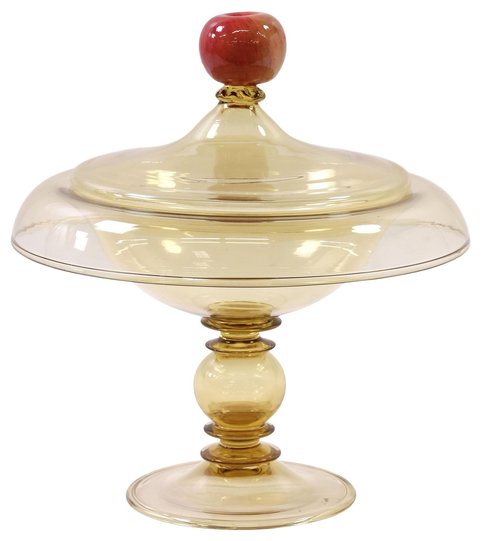 CARDER STEUBEN (ATTRIB.) AMBER GLASS FRUIT FINIAL COVERED COMPOTE, #3348 (1 of 7)