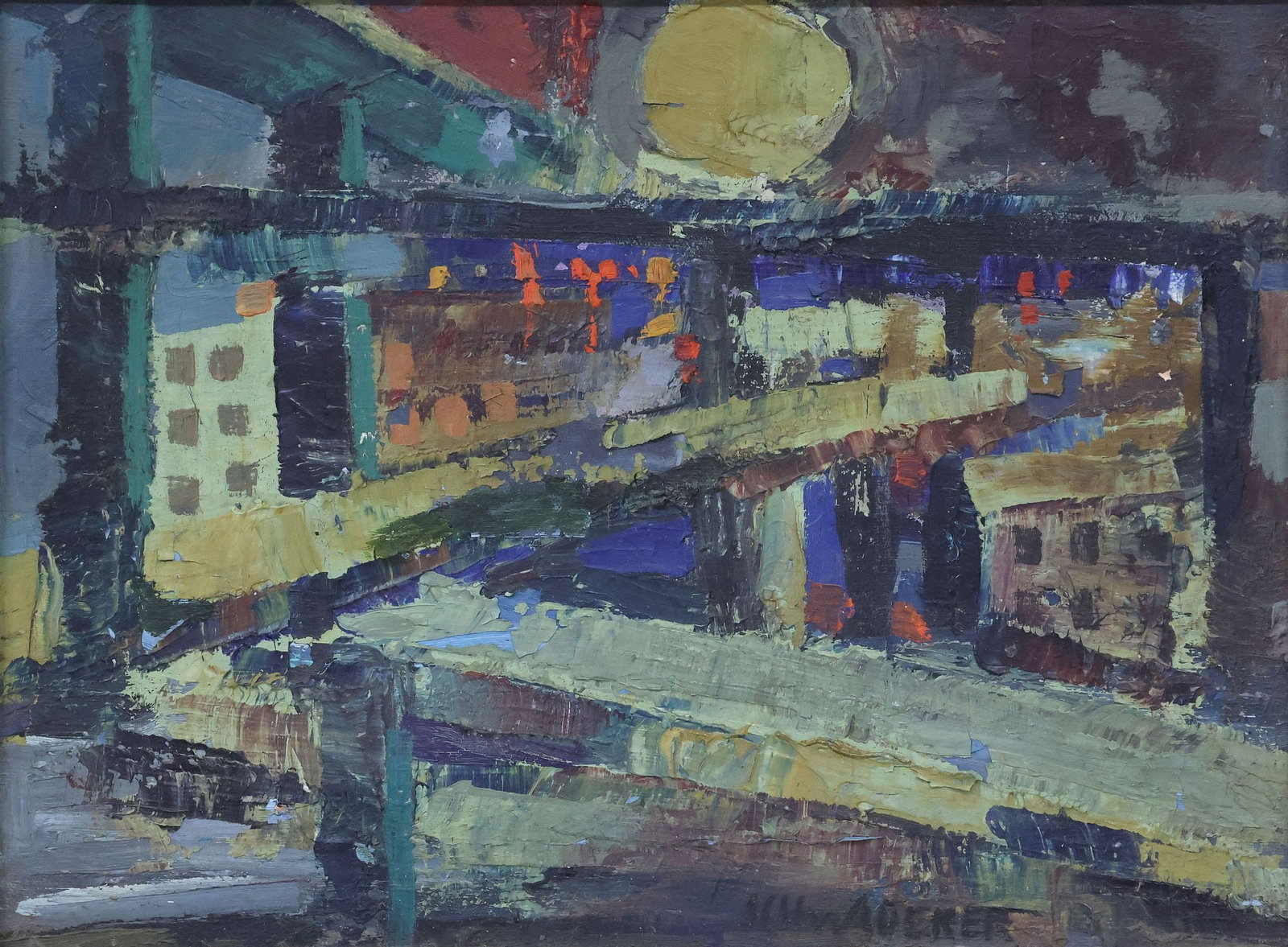 FRITZ SCHWADERER (D.1974) EXPRESSIONIST OIL PAINTING, 'HIGHWAY AMERICA' (1 of 6)