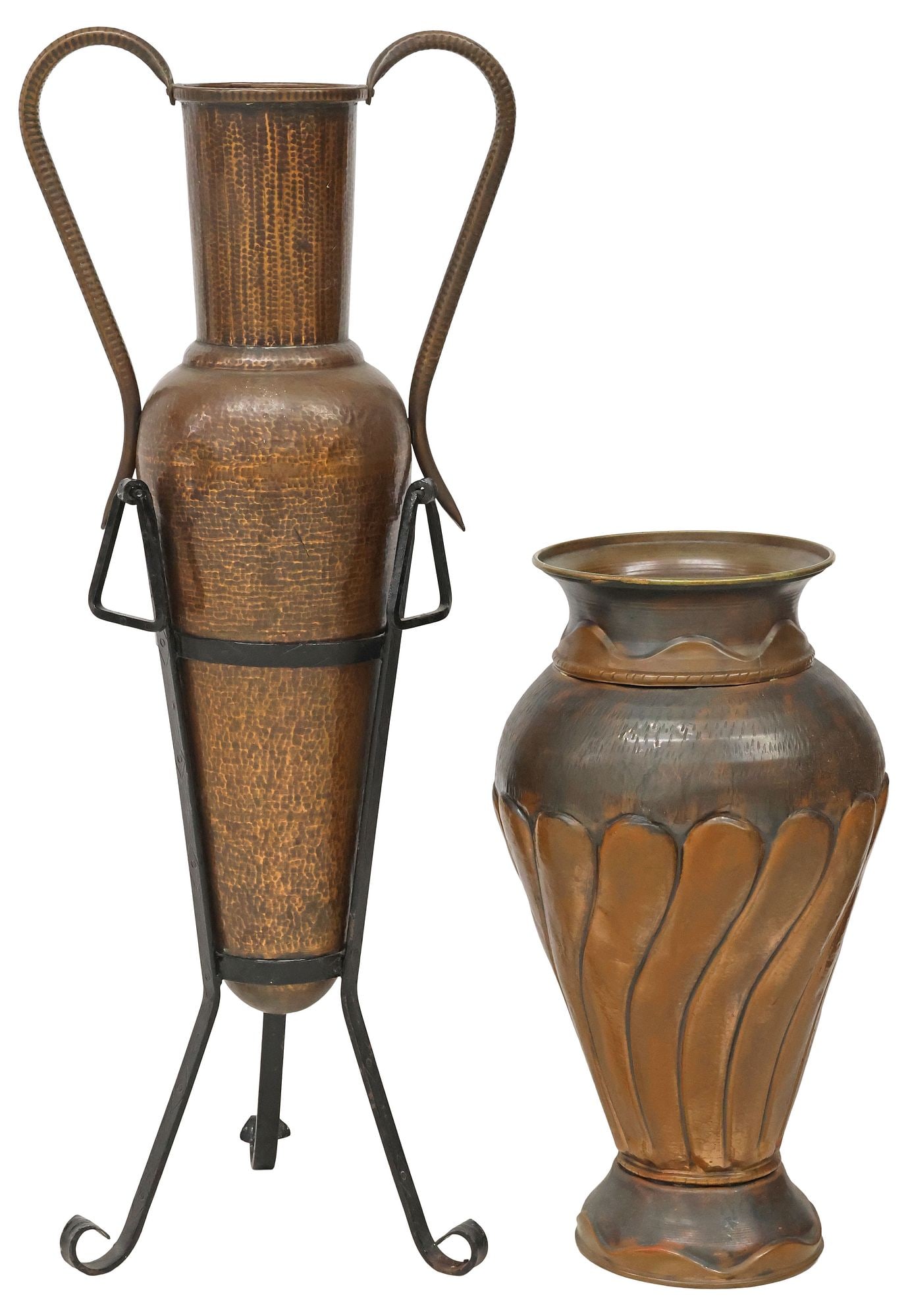 (2) ITALIAN COPPER FLOOR VASE ON IRON STAND & UMBRELLA STAND (1 of 6)