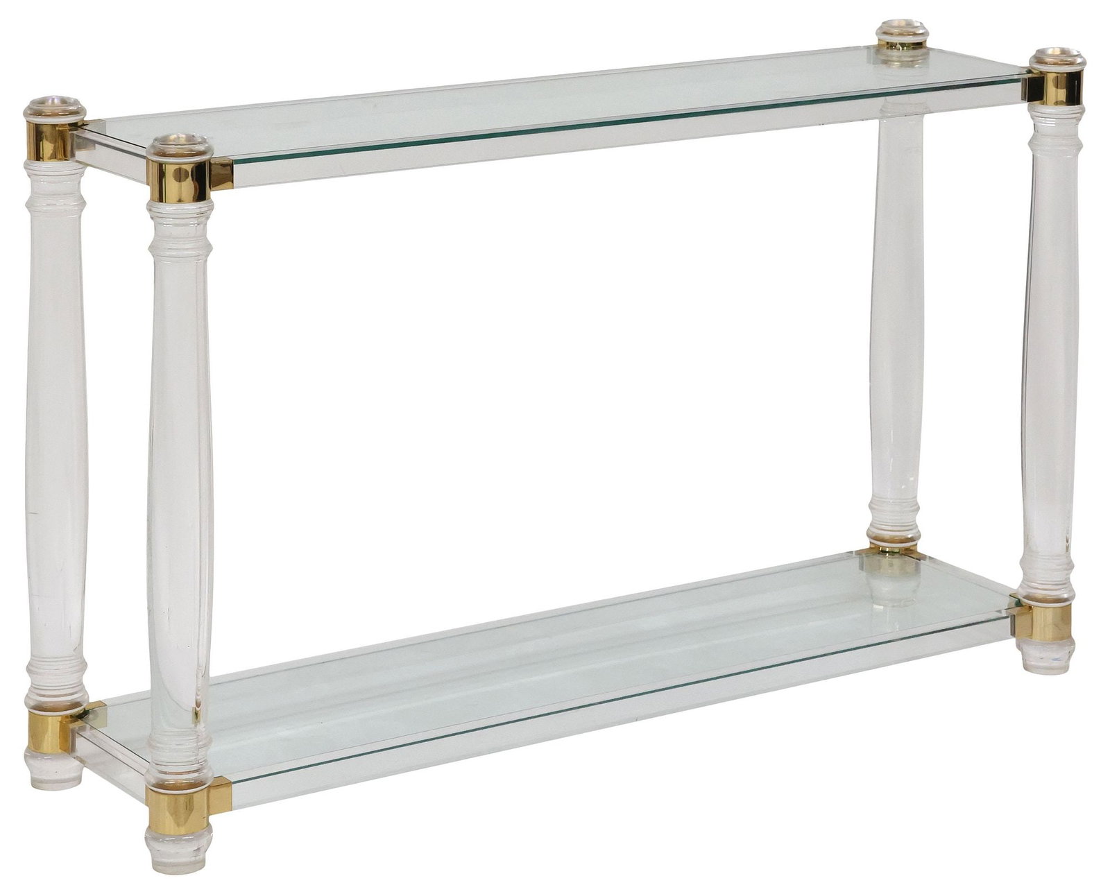 CHARLES HOLLIS JONES (ATTRIB.) LUCITE & GLASS 2-TIER CONSOLE TABLE (1 of 4)
