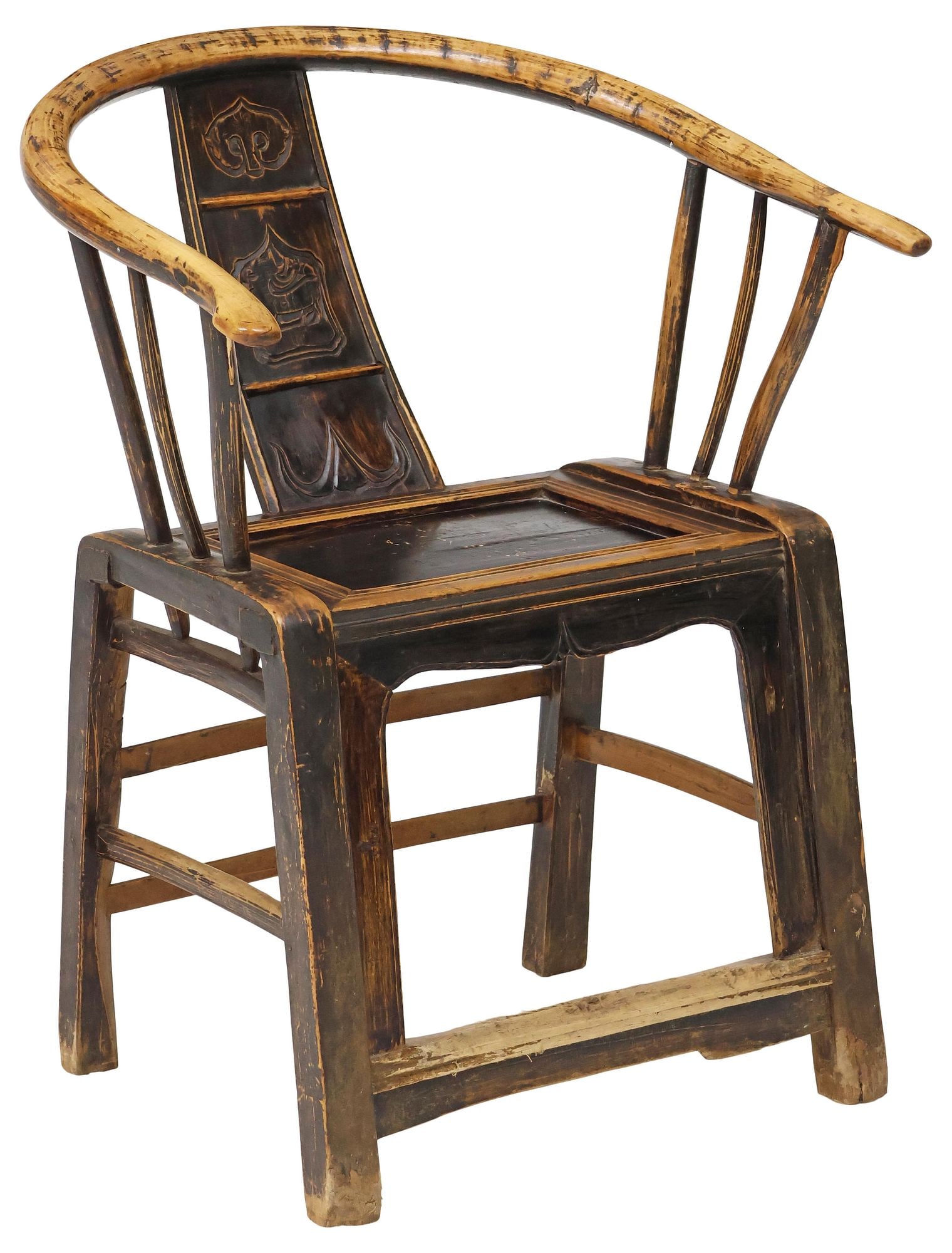 CHINESE CARVED HARDWOOD HORSESHOE ARMCHAIR (1 of 4)