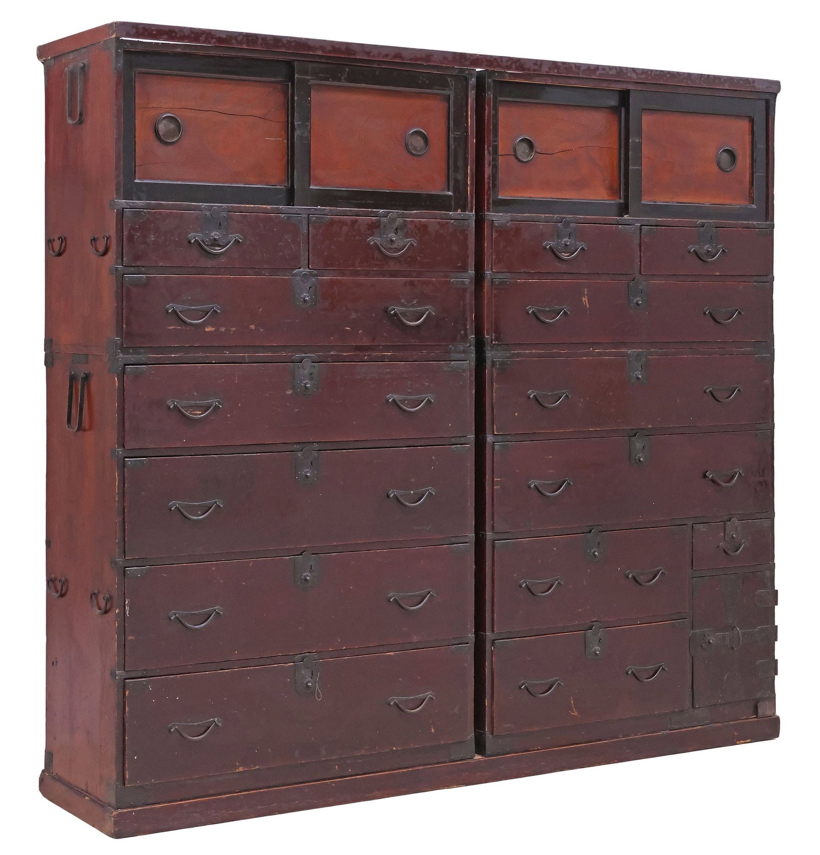 JAPANESE IRON-MOUNTED HARDWOOD 2-PART STACKING 'TANSU' CHEST (1 of 6)
