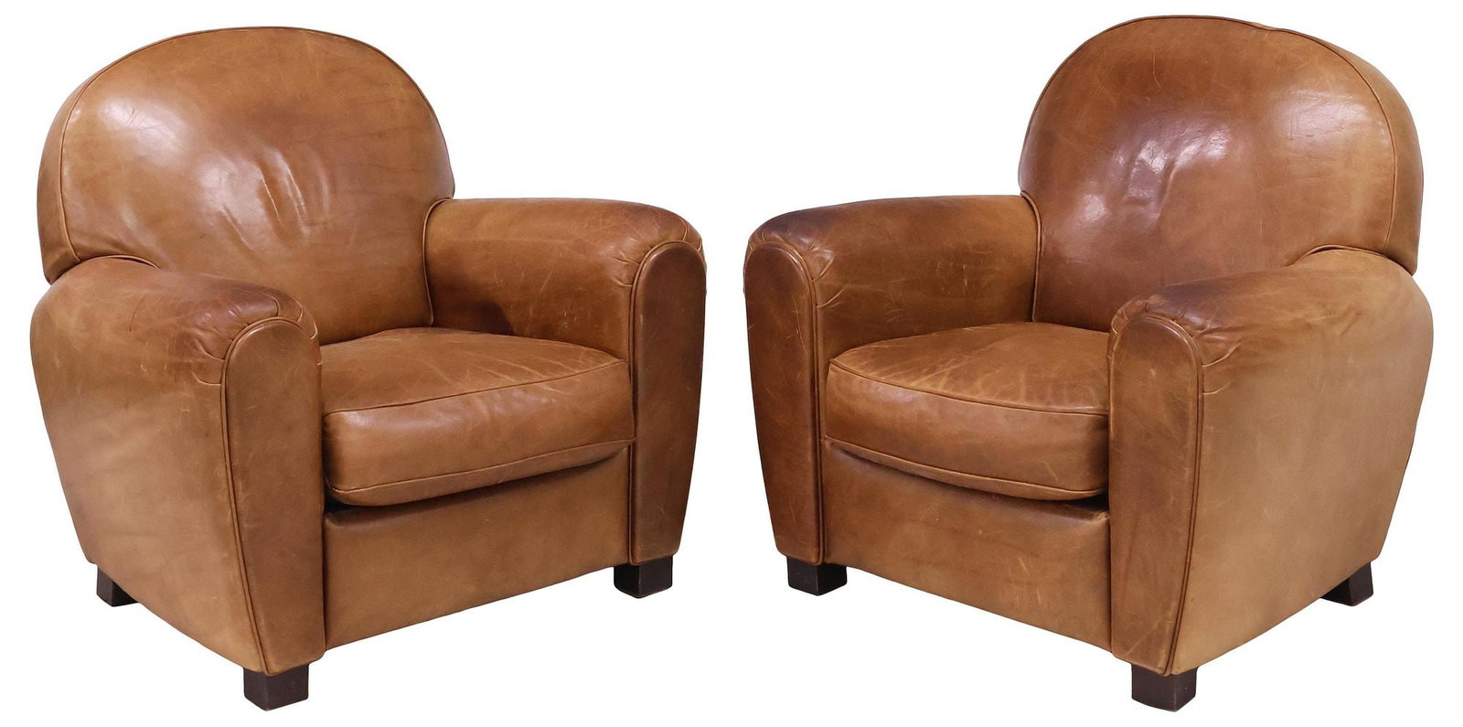 (2) FRENCH ART DECO PERIOD TAN LEATHER CLUB CHAIRS (1 of 3)