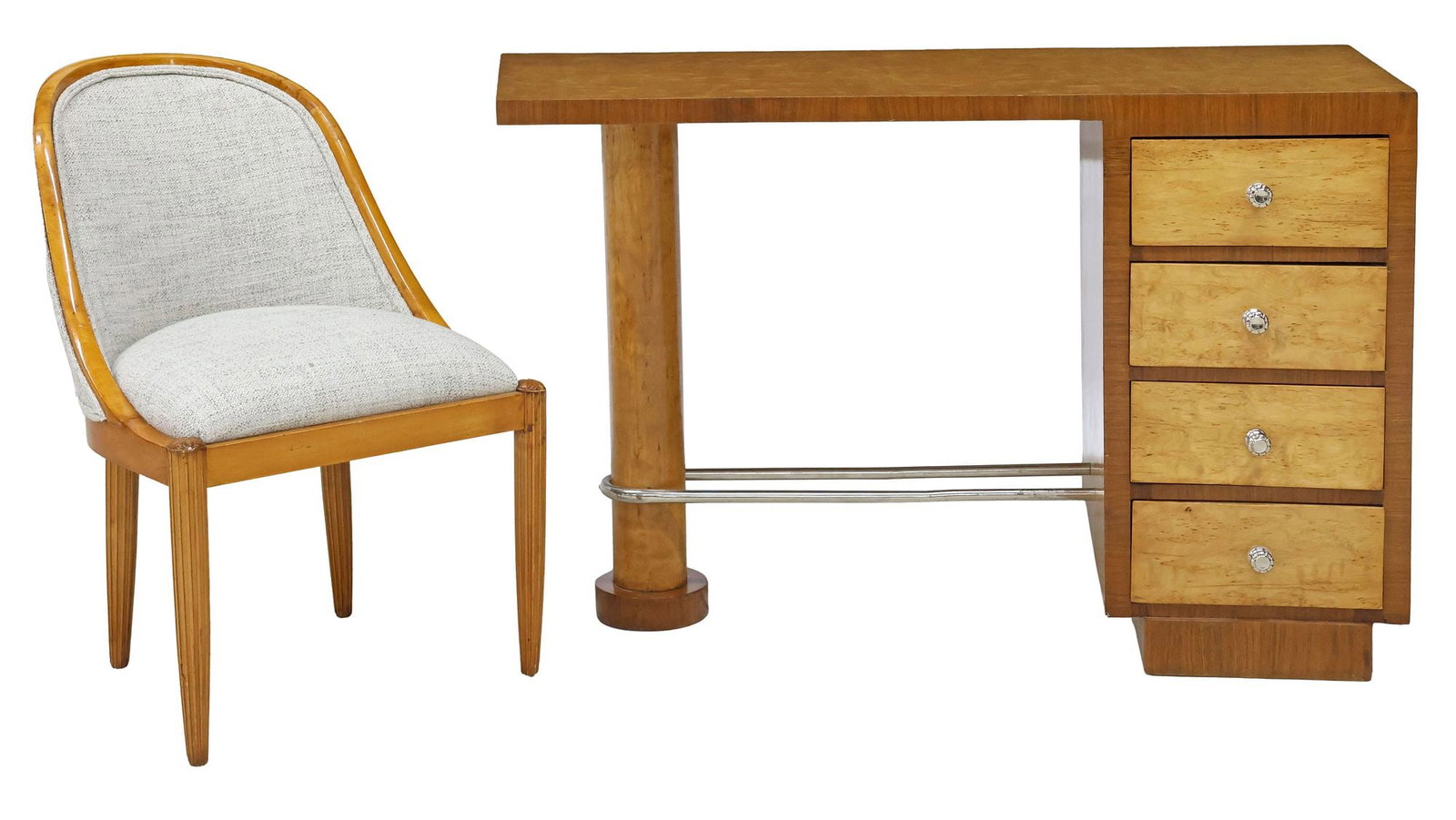 (2) ART DECO PERIOD BURLWOOD WRITING DESK & UPHOLSTERED CHAIR (1 of 8)