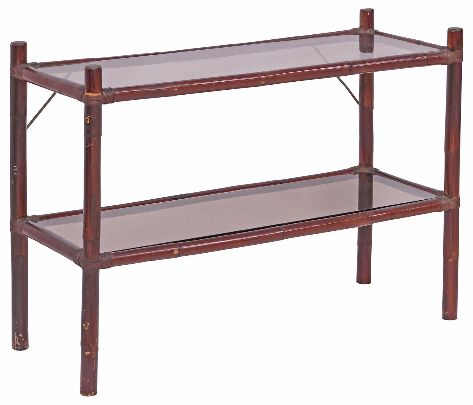 VINTAGE ITALIAN 2-TIER BAMBOO & SMOKED GLASS CONSOLE TABLE (1 of 4)