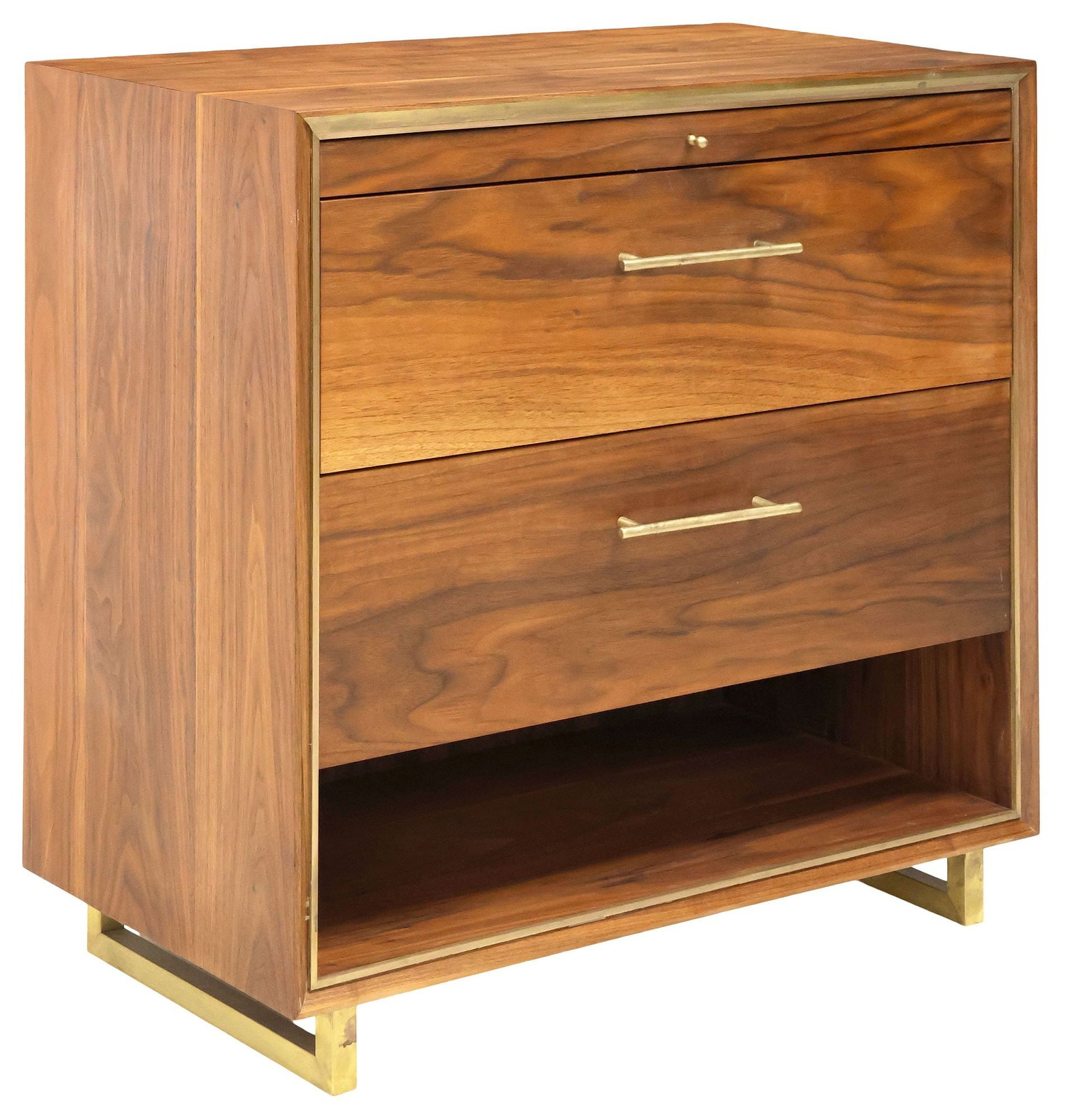 CONTEMPORARY BRASS-TRIMMED WALNUT 2-DRAWER SIDE CABINET (1 of 7)