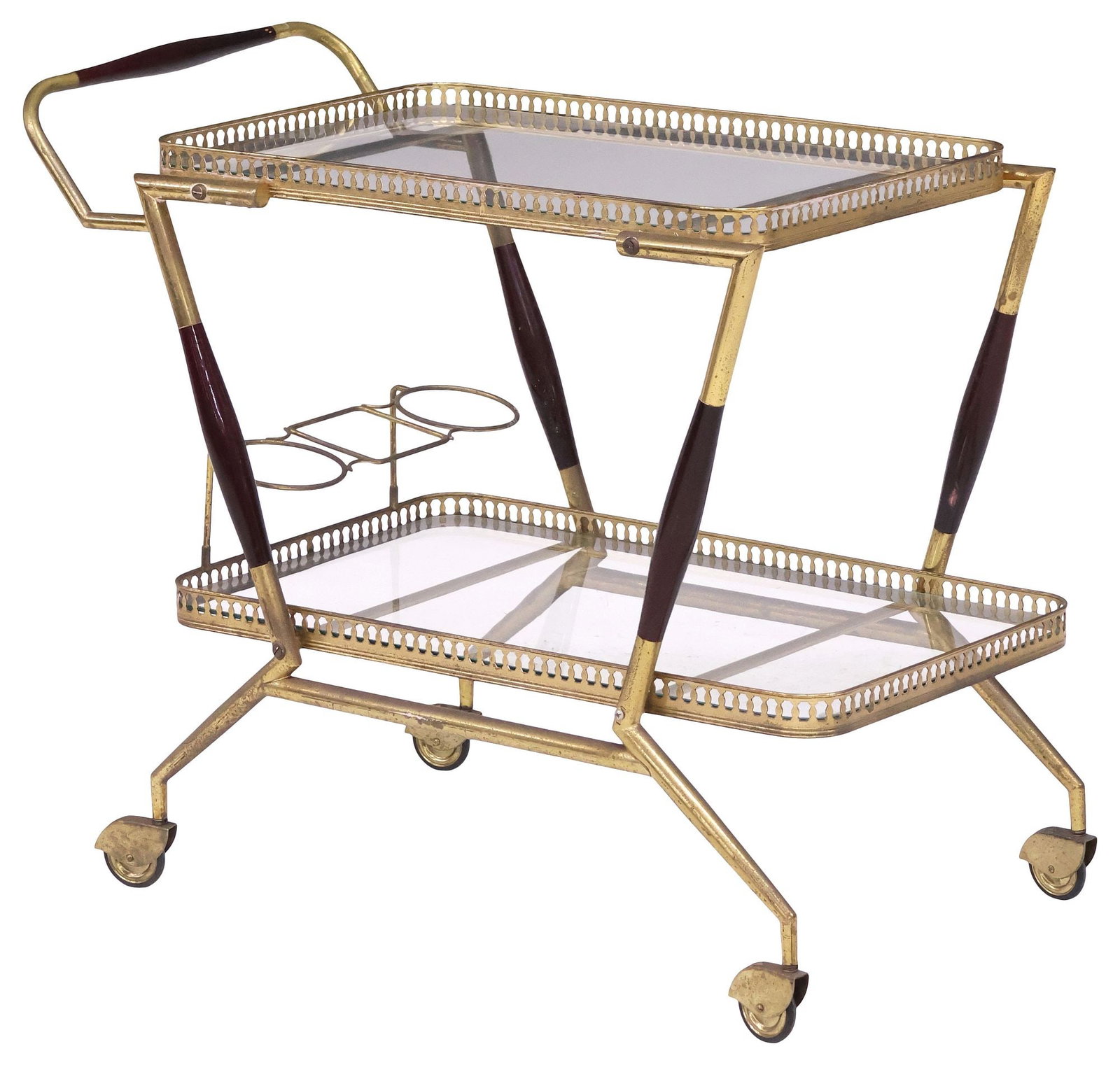 ITALIAN MID-CENTURY MODERN MAHOGANY & GILT-METAL 2-TIER BAR CART (1 of 4)
