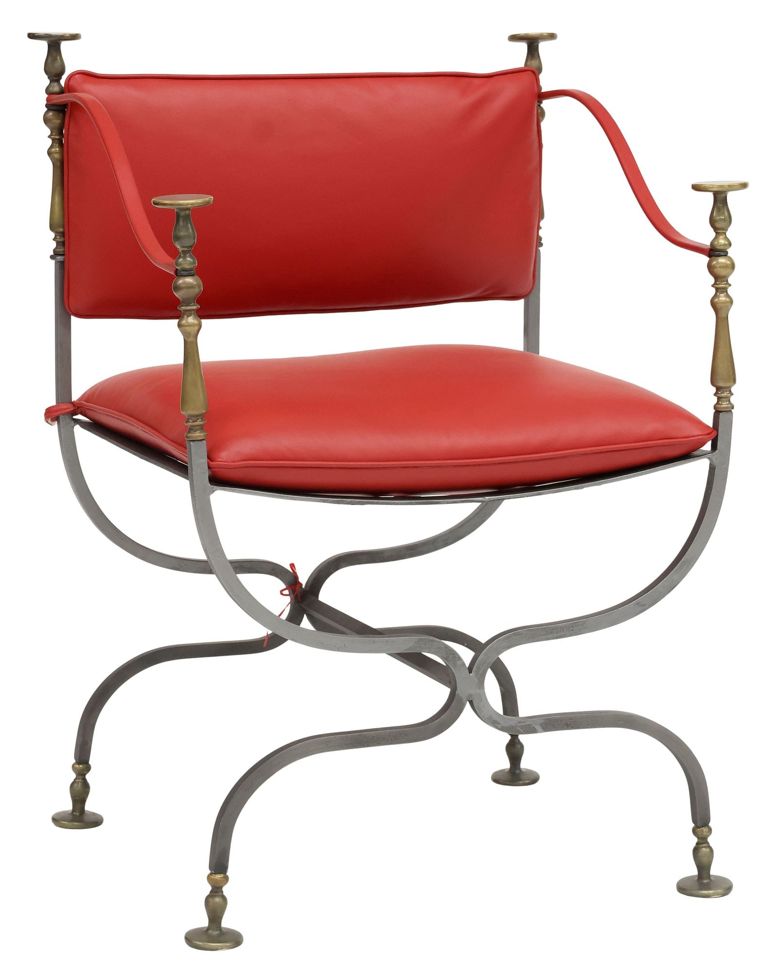 NEOCLASSICAL STYLE WROUGHT IRON & RED LEATHER CURULE CHAIR (1 of 5)