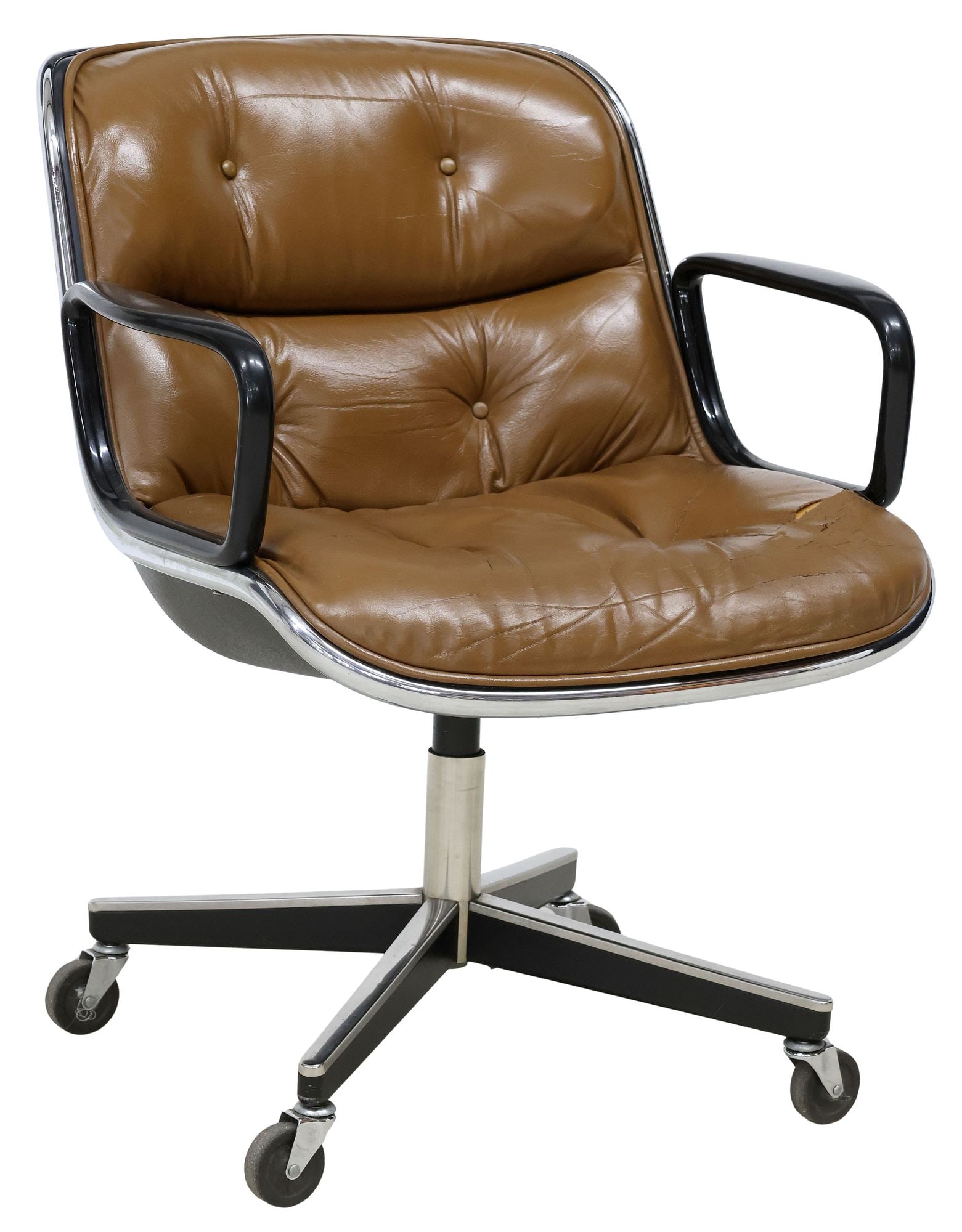 CHARLES POLLOCK FOR KNOLL BROWN LEATHER EXECUTIVE OFFICE CHAIR (1 of 4)