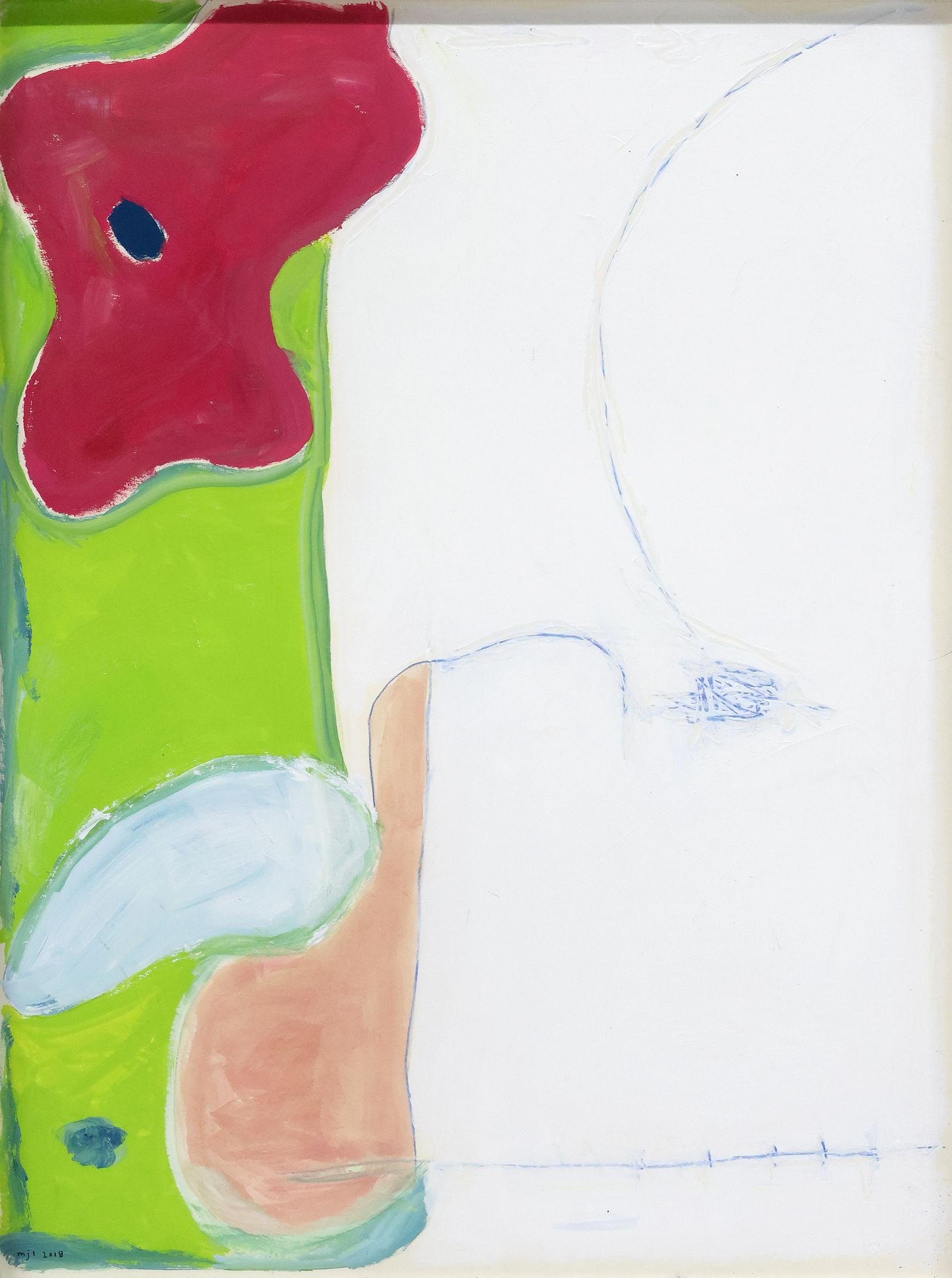 MARTIN J. LEWIS (AUSTIN, TEXAS, B.1974) GOUACHE PAINTING, ABSTRACT STILL LIFE: Framed gouache painting with mixed media on paper, "Still Life with Orchid," initialed lower left MJL (Martin J. Lewis, Austin, Texas, b.1974), dated 2018, sight: approx 23.5"h, 17.5"w, overall: appro