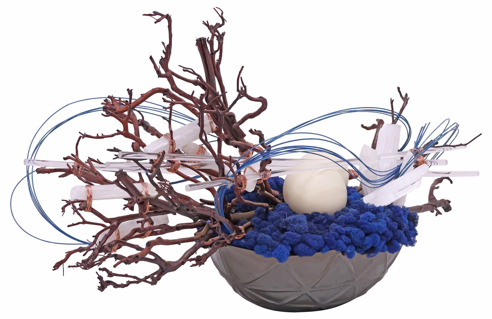 UNIQUE SCULPTURAL CENTERPIECE ARRANGEMENT, SURREALIST EGG NEST, 49"L (1 of 7)