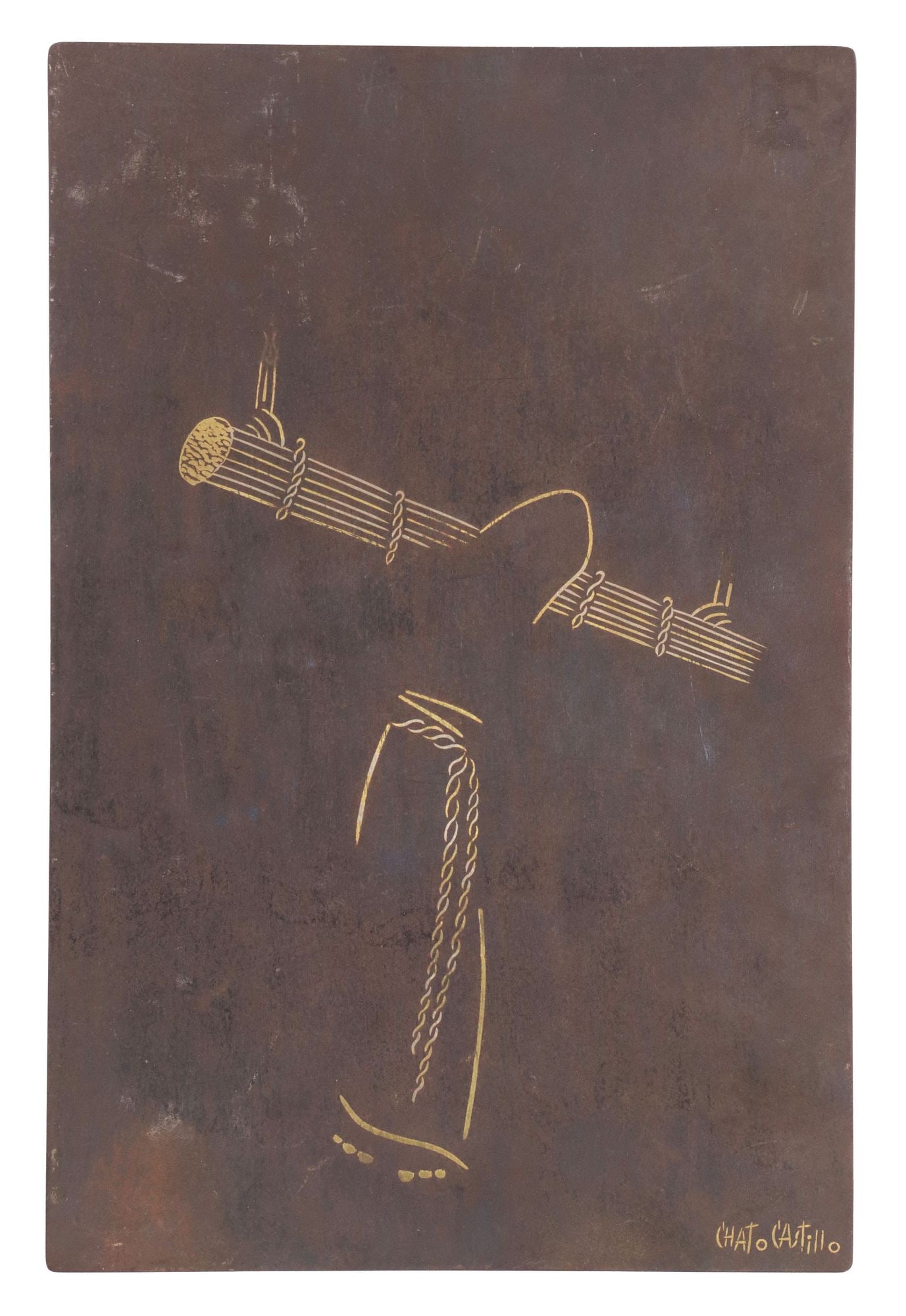 JORGE CHATO CASTILLO (20TH C.) TAXCO MEXICO GILT-ETCHED METAL PLAQUE (1 of 4)